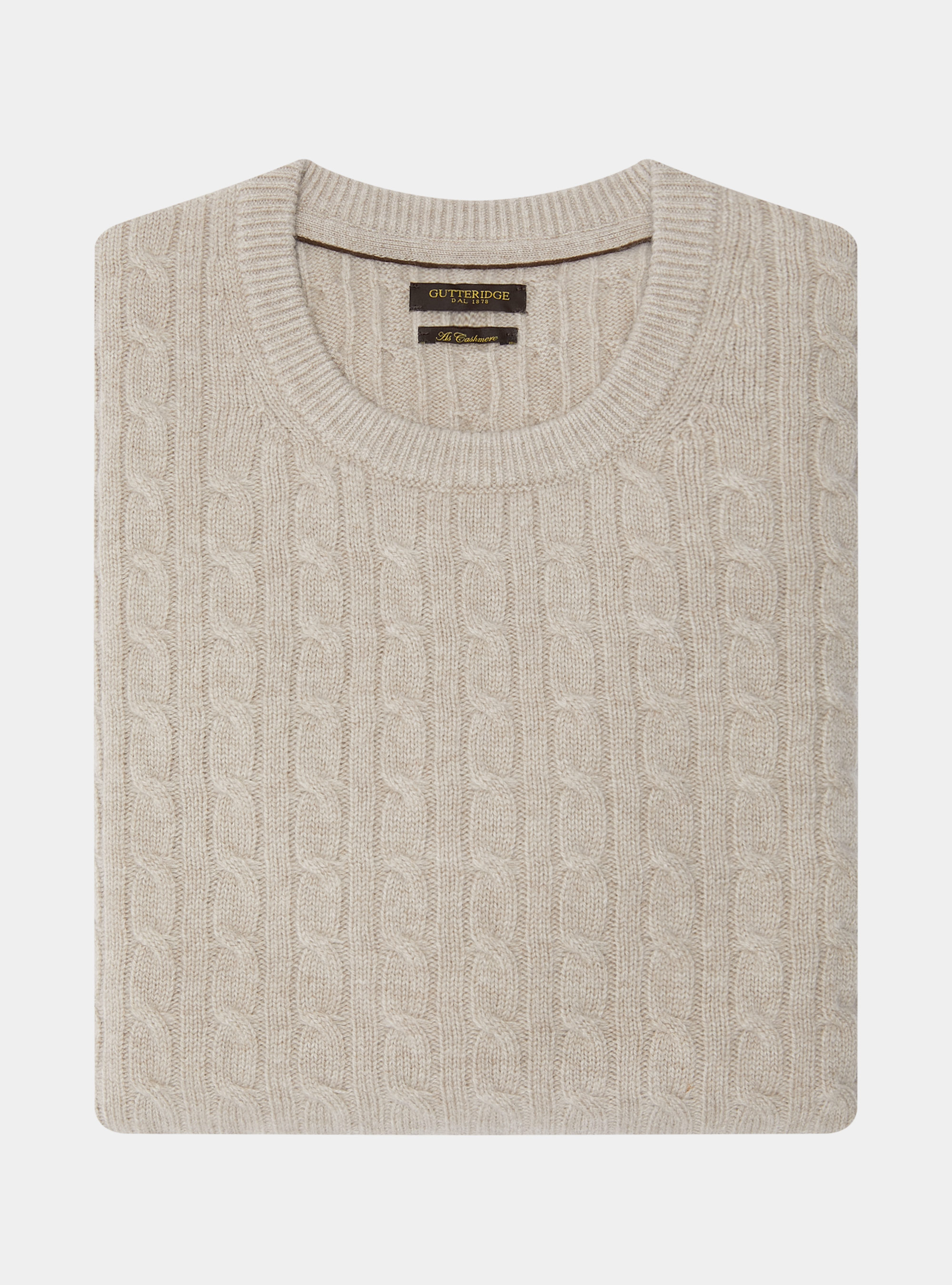 Maglia girocollo con treccia in lana e cashmere, ECRU