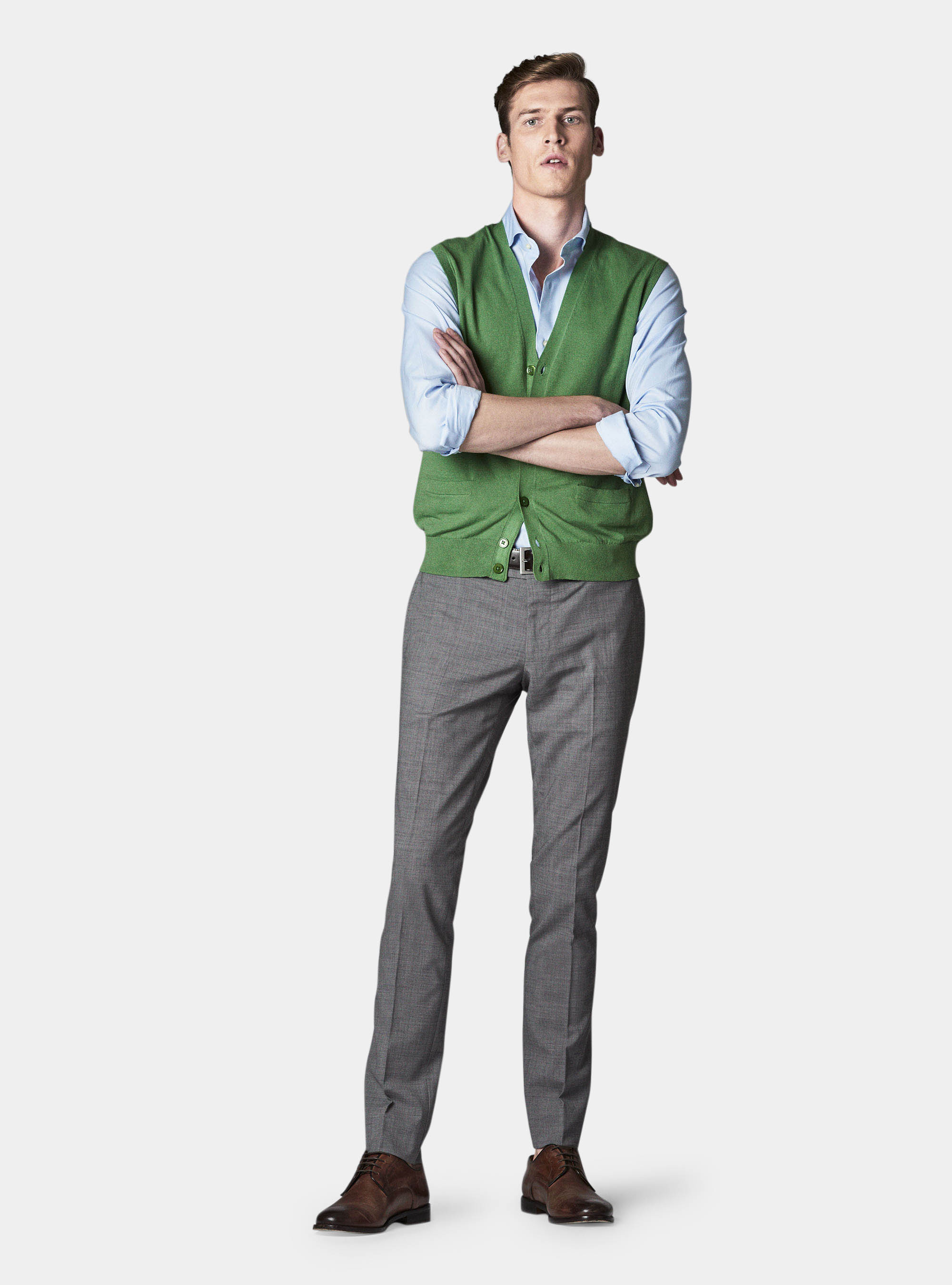 Gilet in maglia in cotone e lino, VERDE
