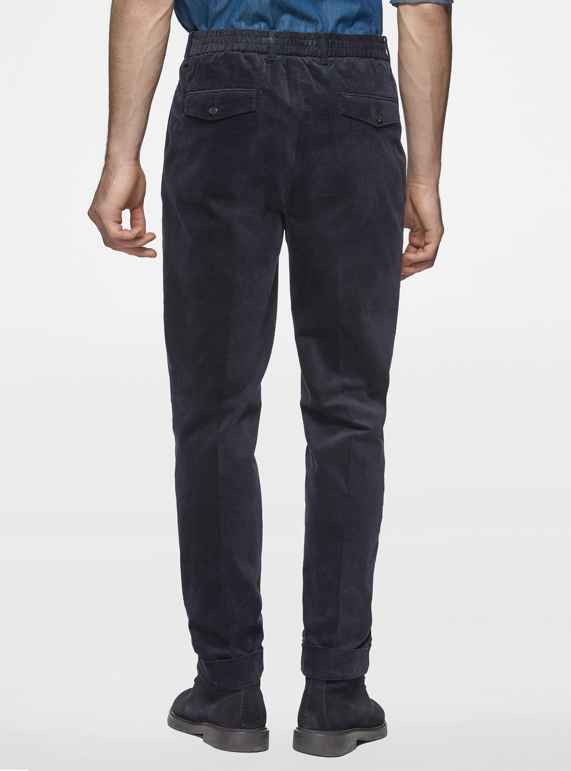 Pantaloni con elastico in velluto millerighe, BLU NAVY