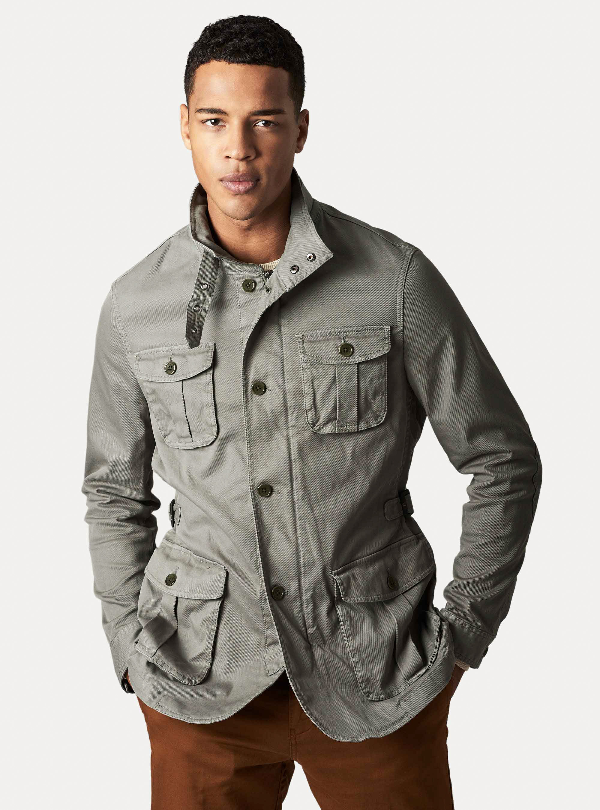 Twill cotton field jacket, OLIVE