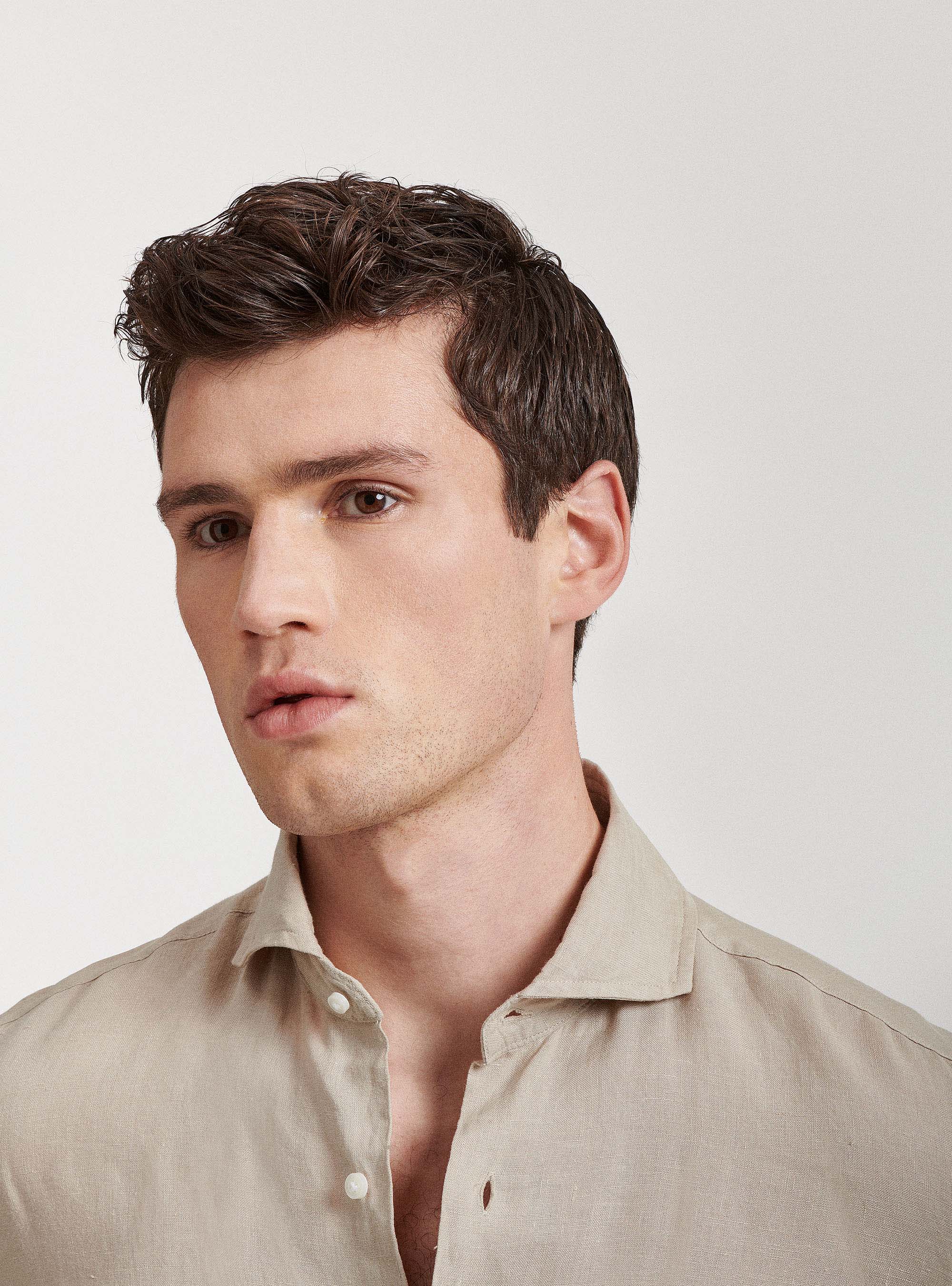 Hemd mit franz&ouml;sischem Kragen aus reinem Leinen, SABBIA 0561C