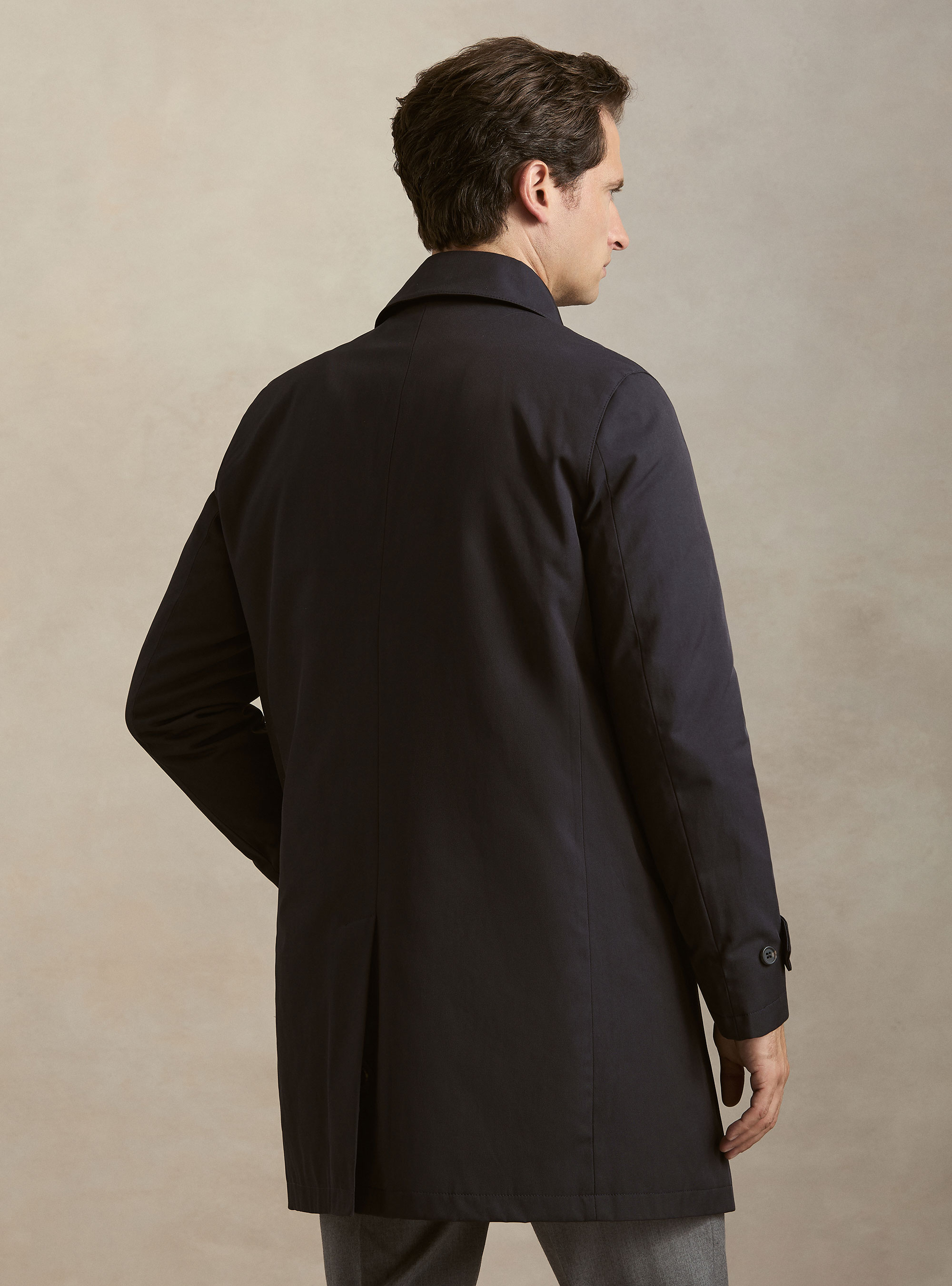 Single-breasted padded cotton blend raincoat, NAVY BLUE