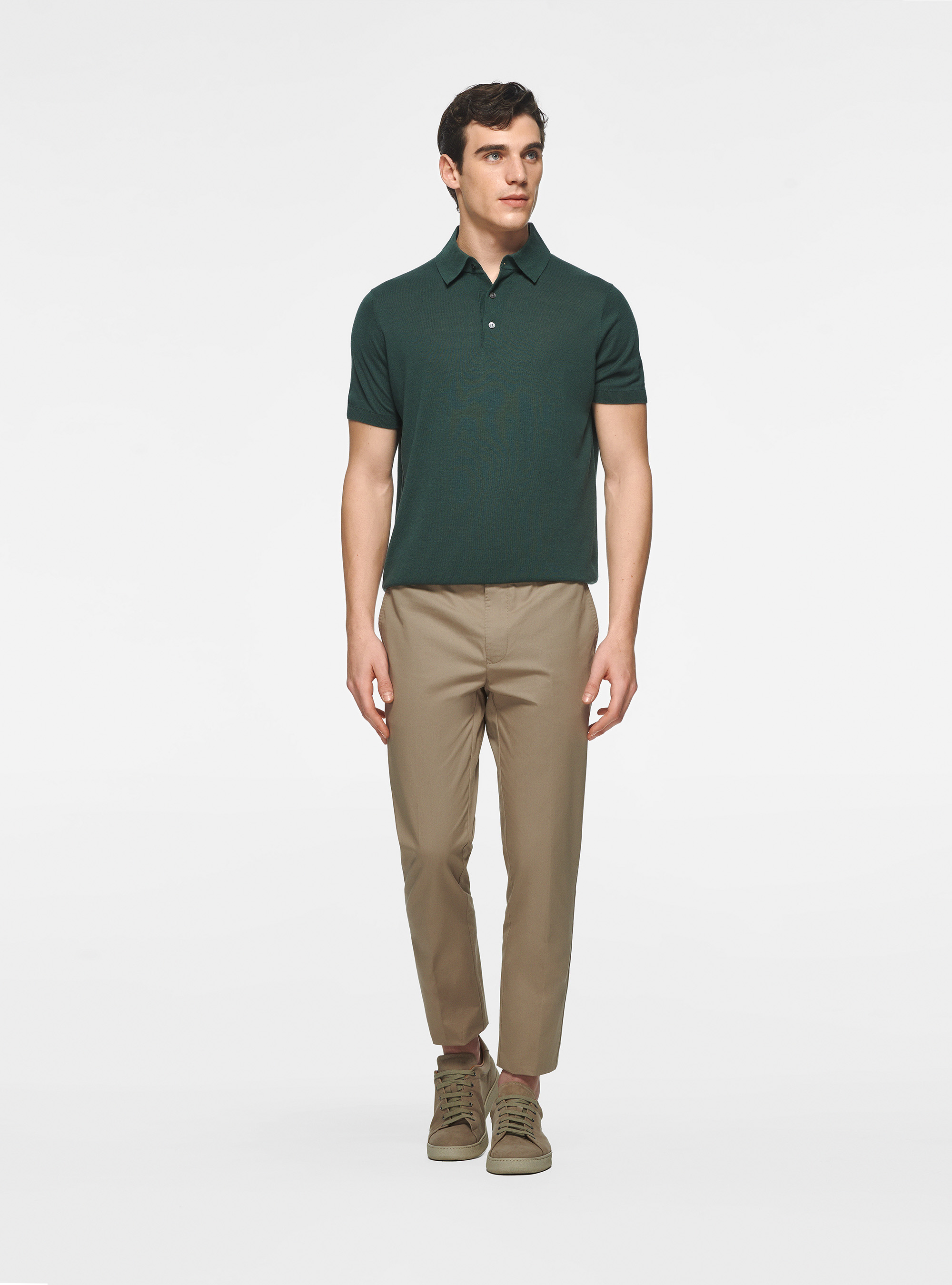 Polo in maglia seta e cotone, VERDE MUSCHIO 0615C