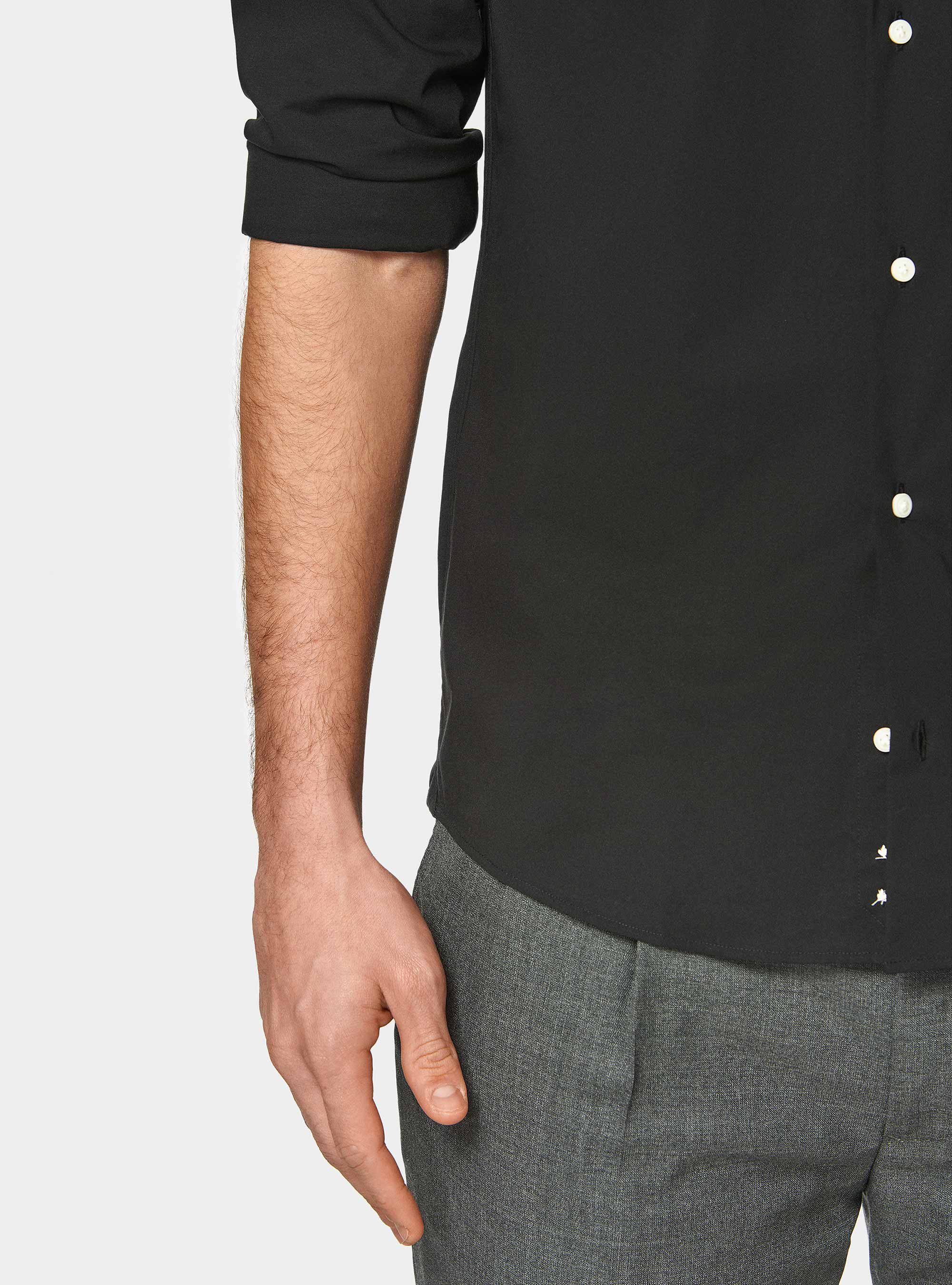 Camicia in popeline stretch, NERO