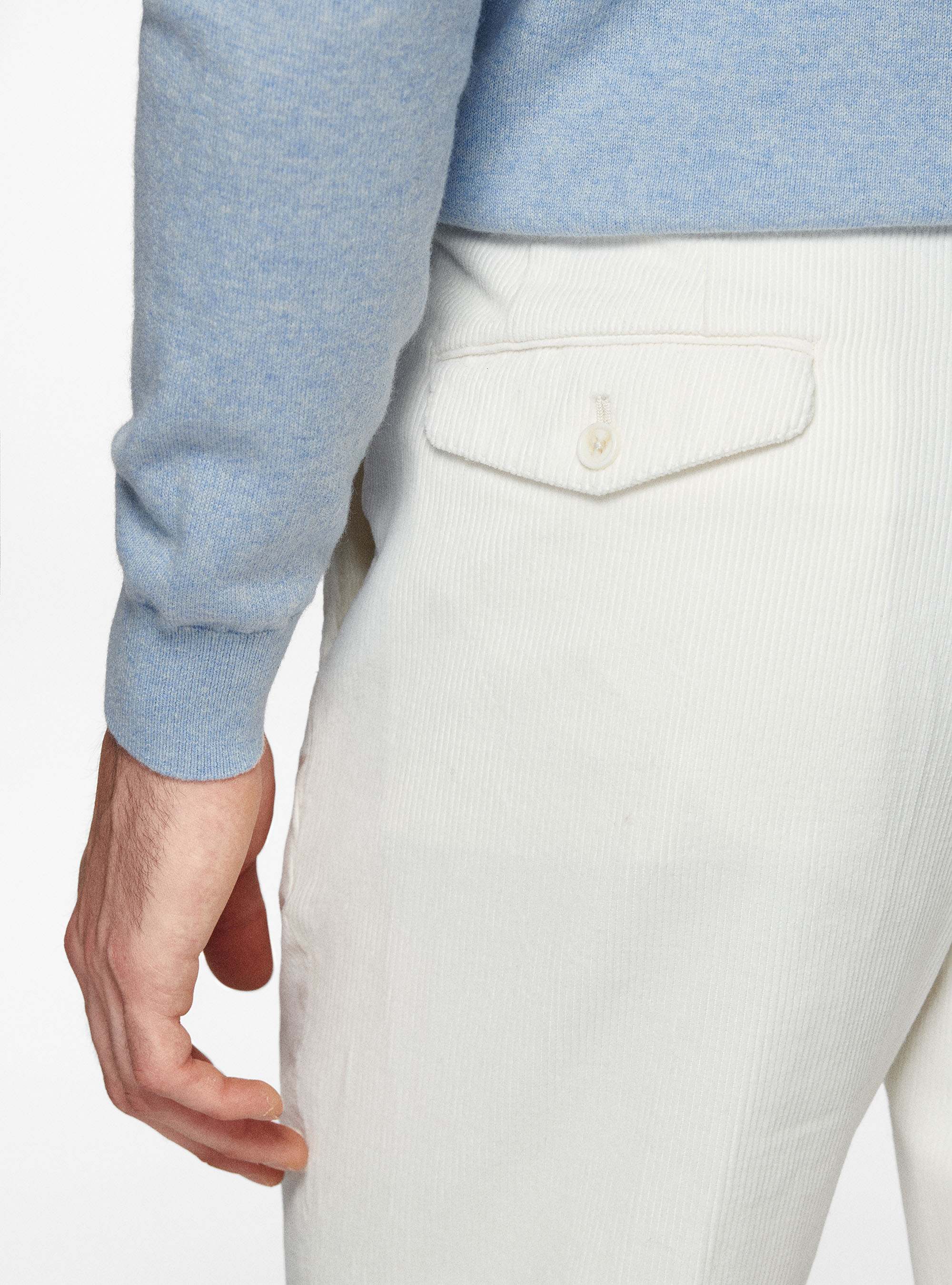 Pantaloni in velluto con cinturino elastico, BIANCO