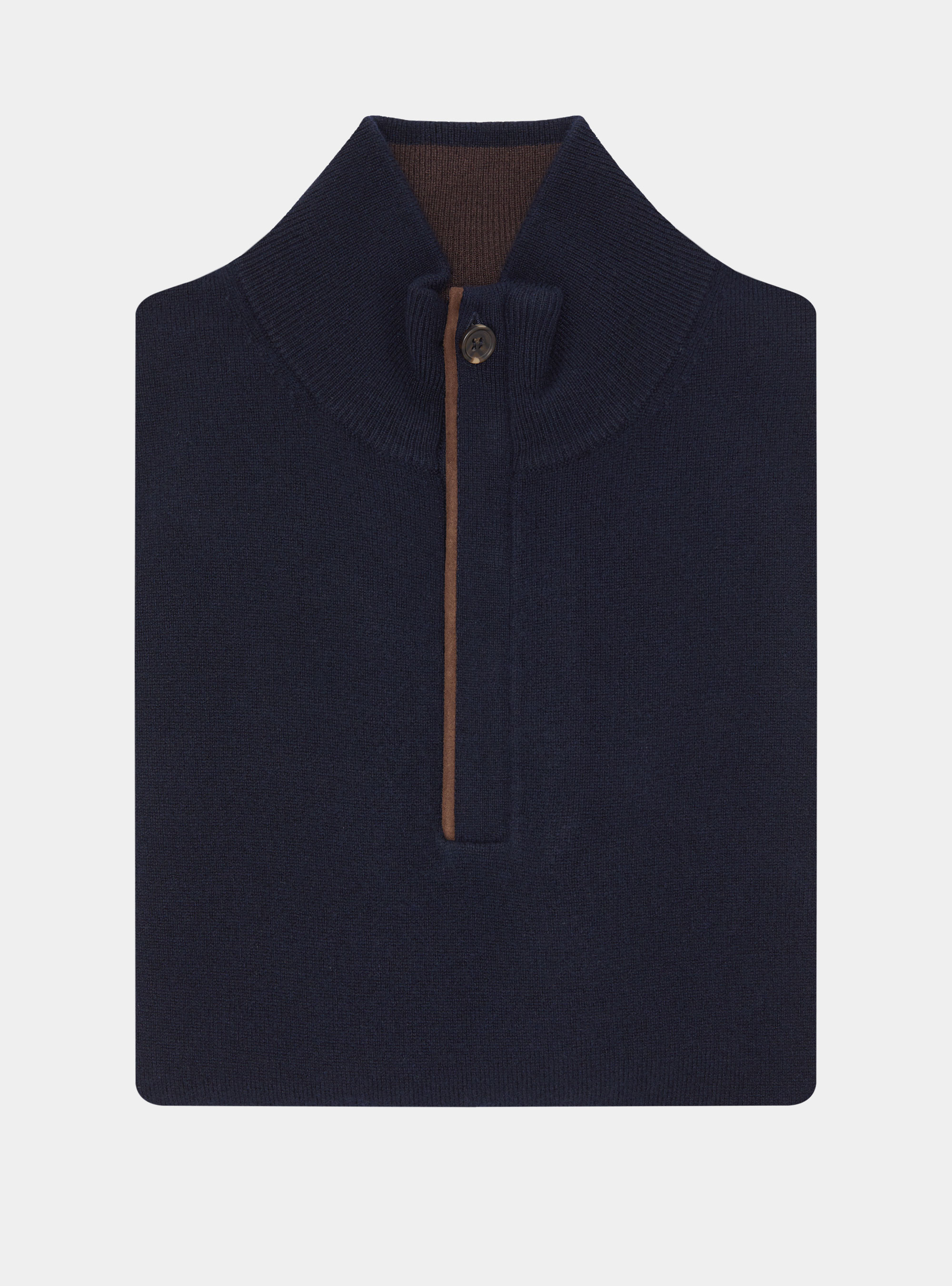 Maglia mezza zip in lana lambswool e cashmere, BLU NAVY