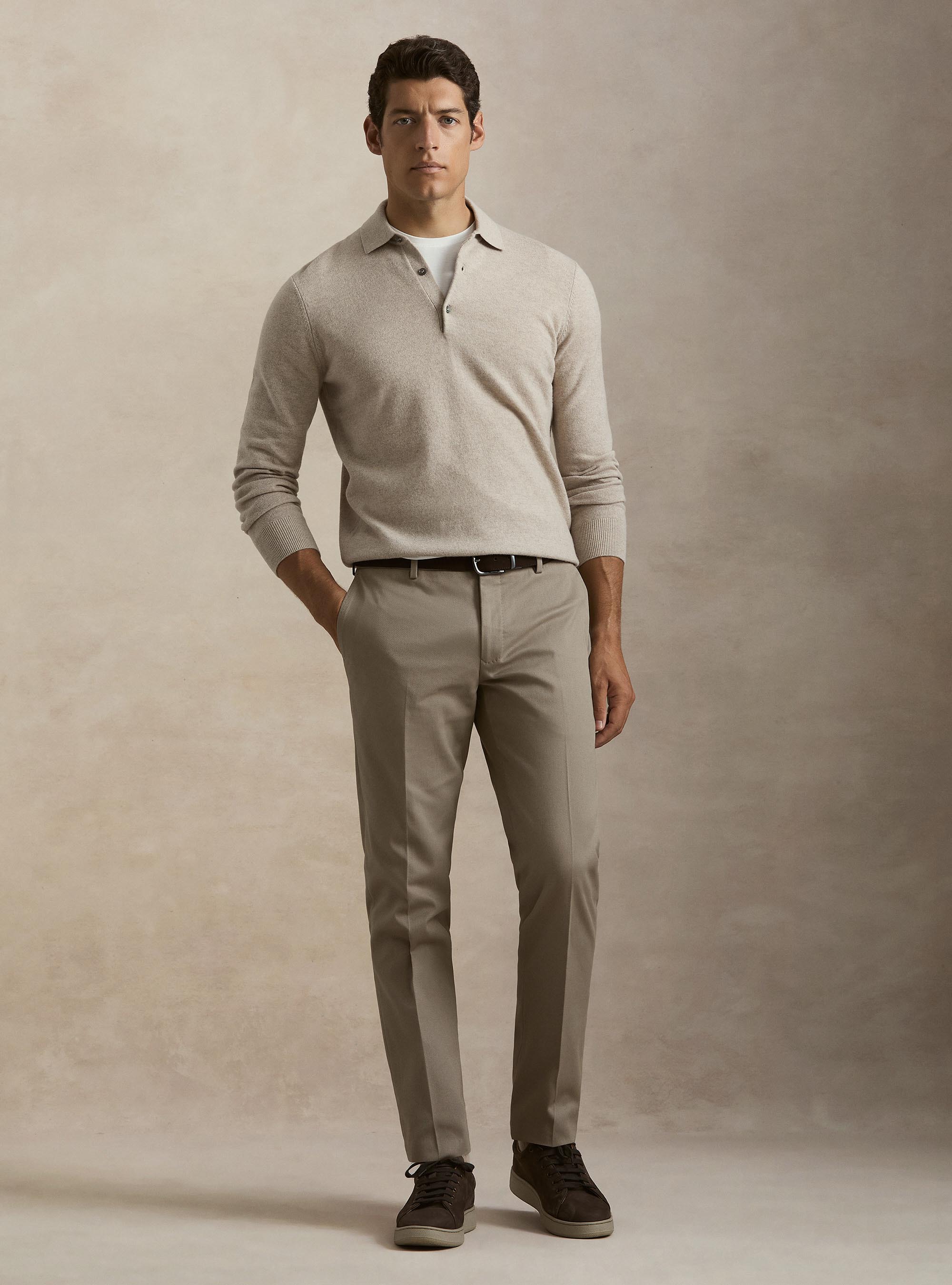 Maglia a polo in lana e cashmere, ECRU