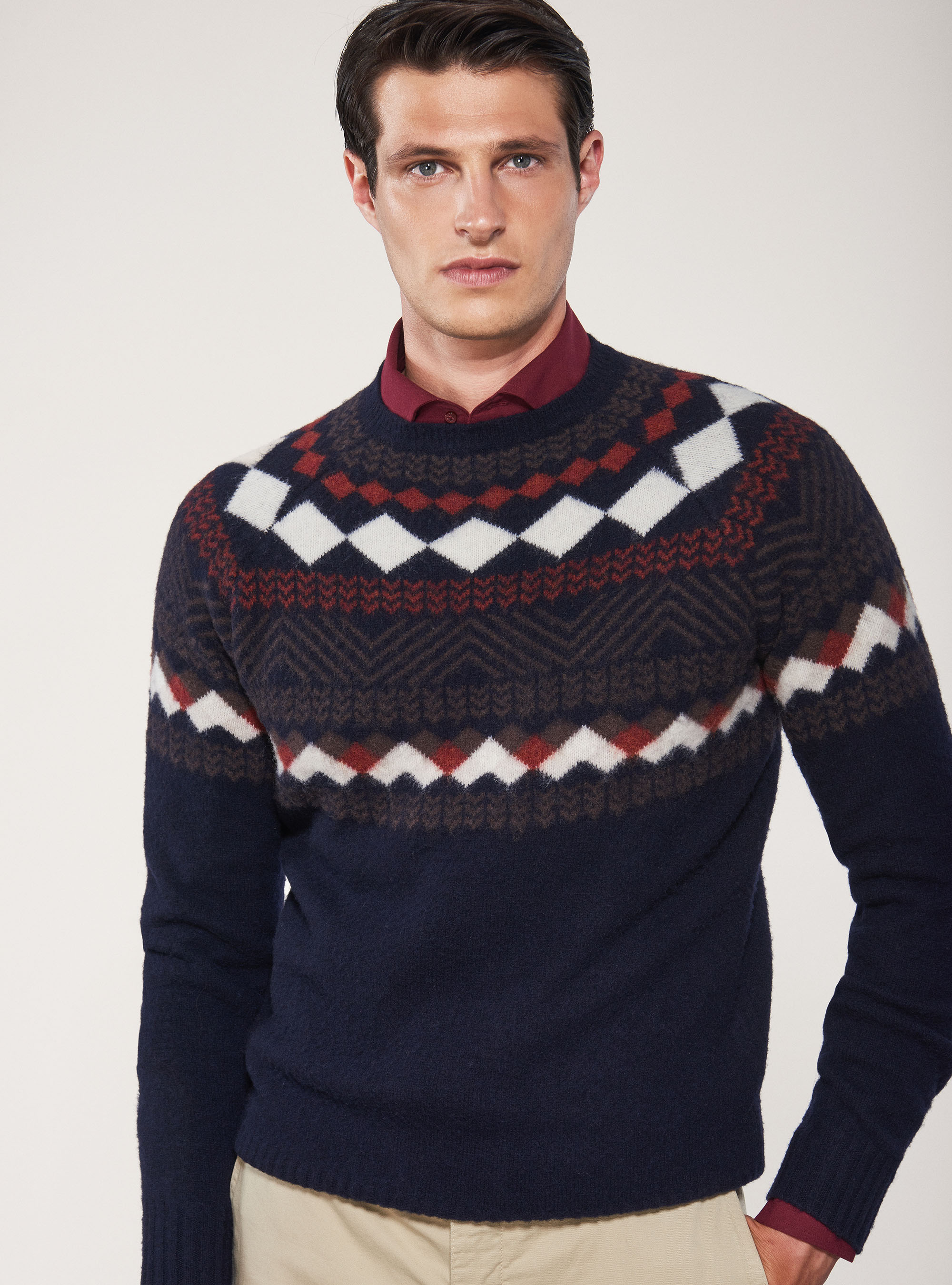 Maglia raglan fantasia jacquard, BLU NAVY