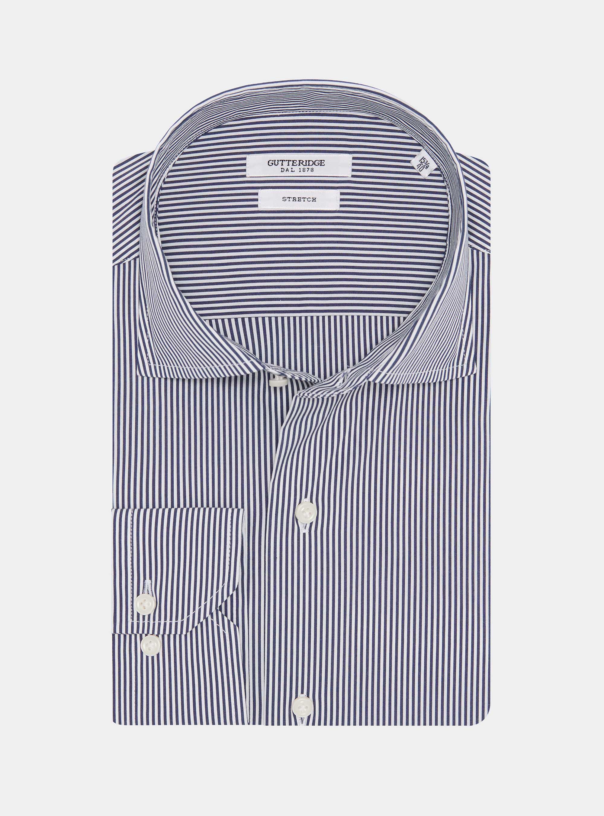 Striped cotton poplin stretch shirt, NAVY BLUE
