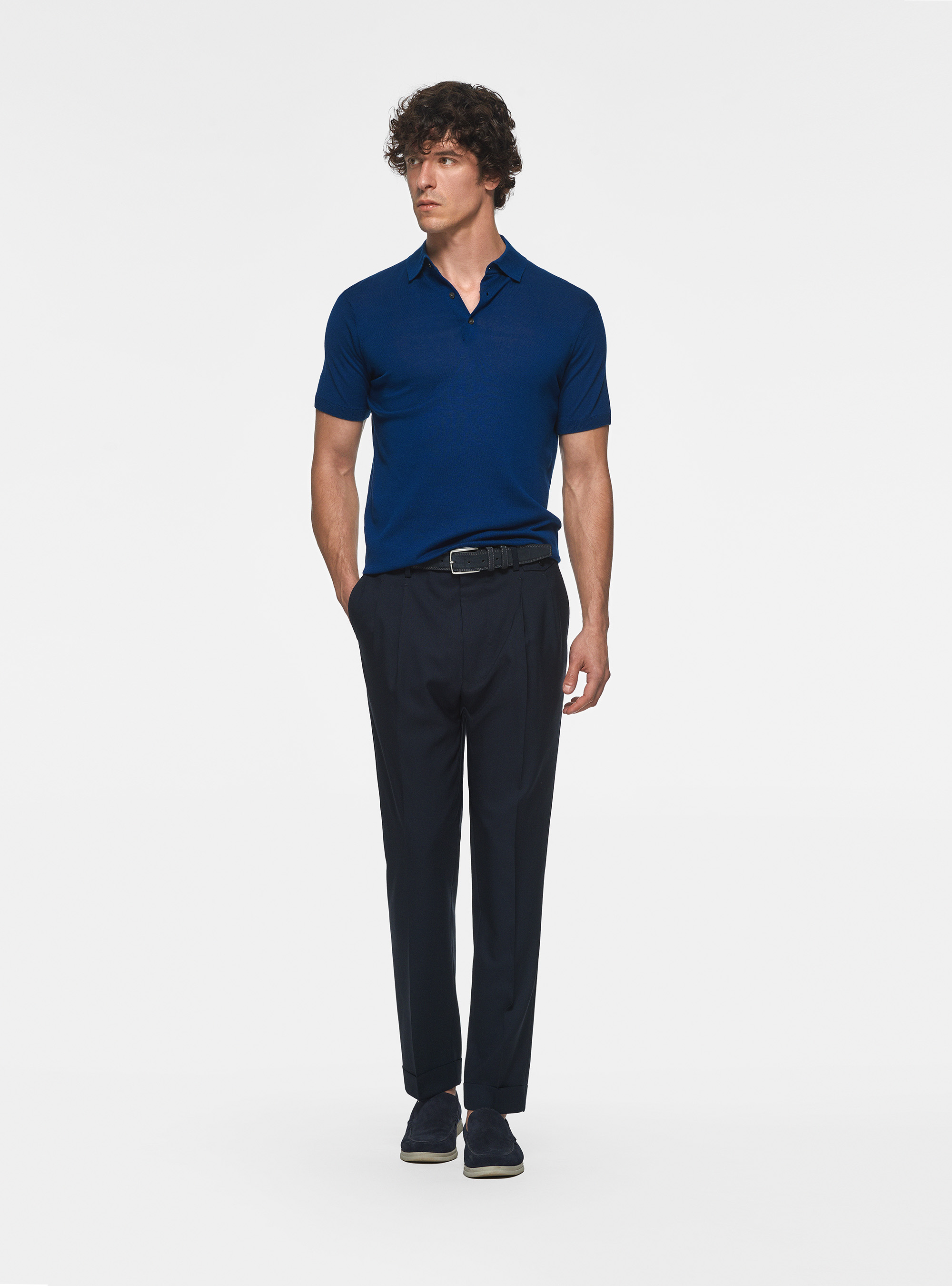 Polo in maglia seta e cotone, BLU ROYAL