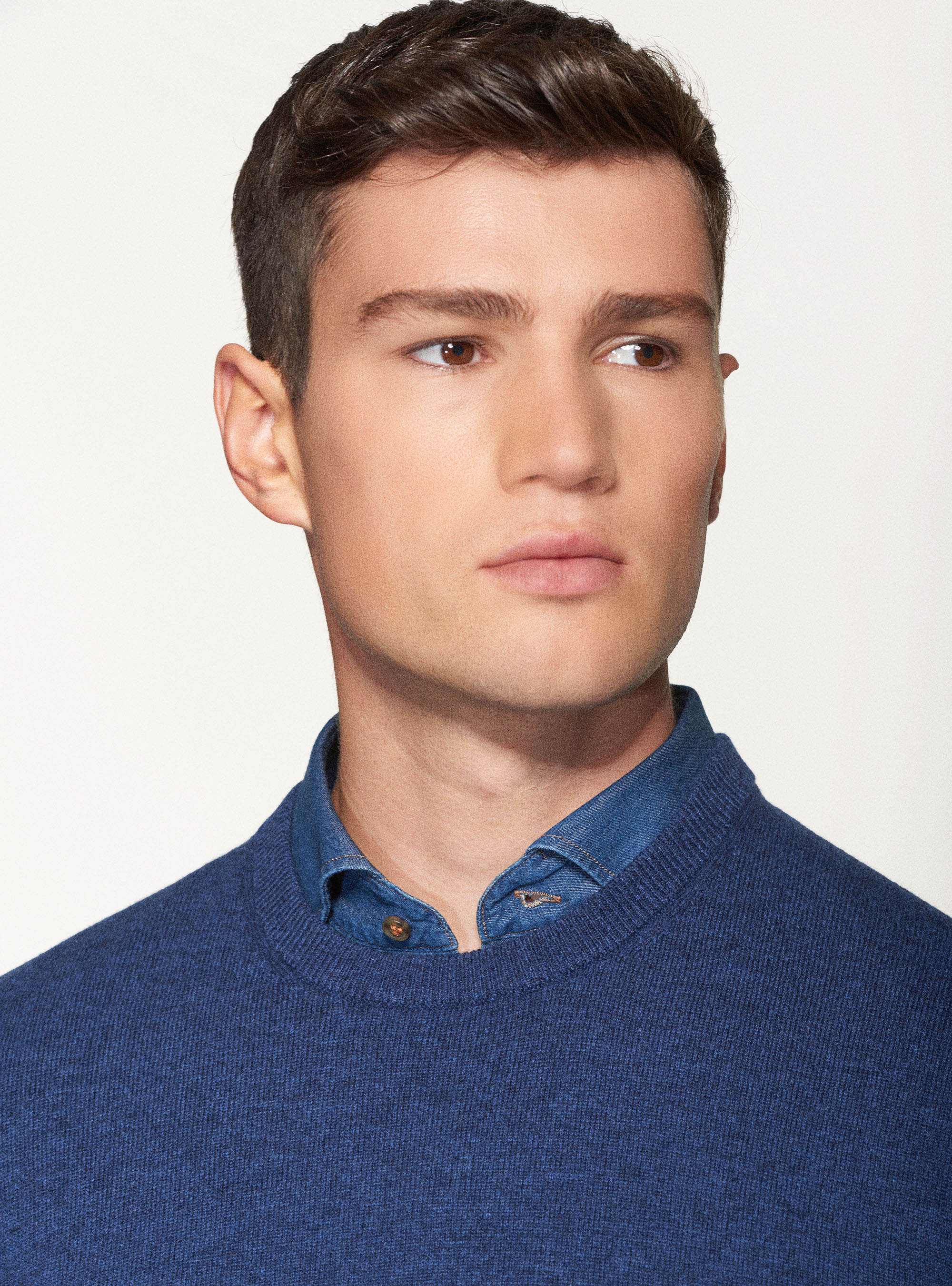 Maglia girocollo in lana lambswool e cashmere, INCHIOSTRO