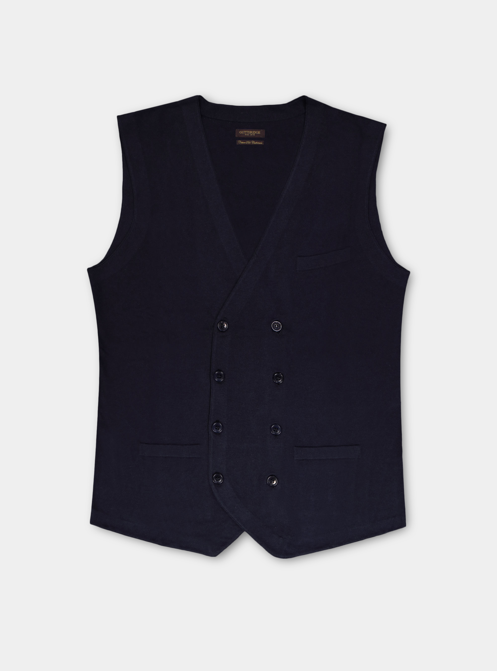 Cotton silk and cashmere double - breasted vest, NAVY BLUE