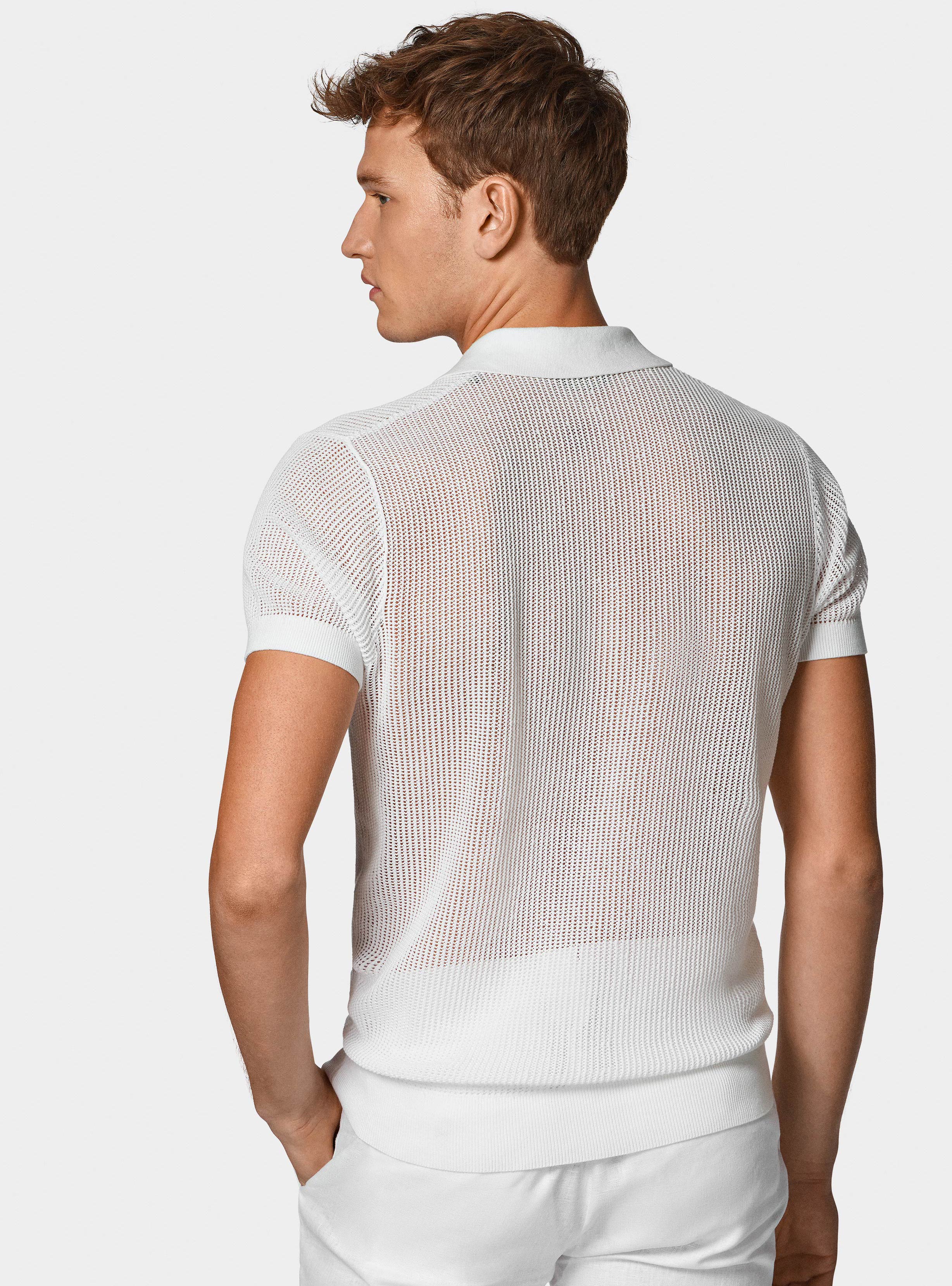 Maglia polo in crochet, BIANCO
