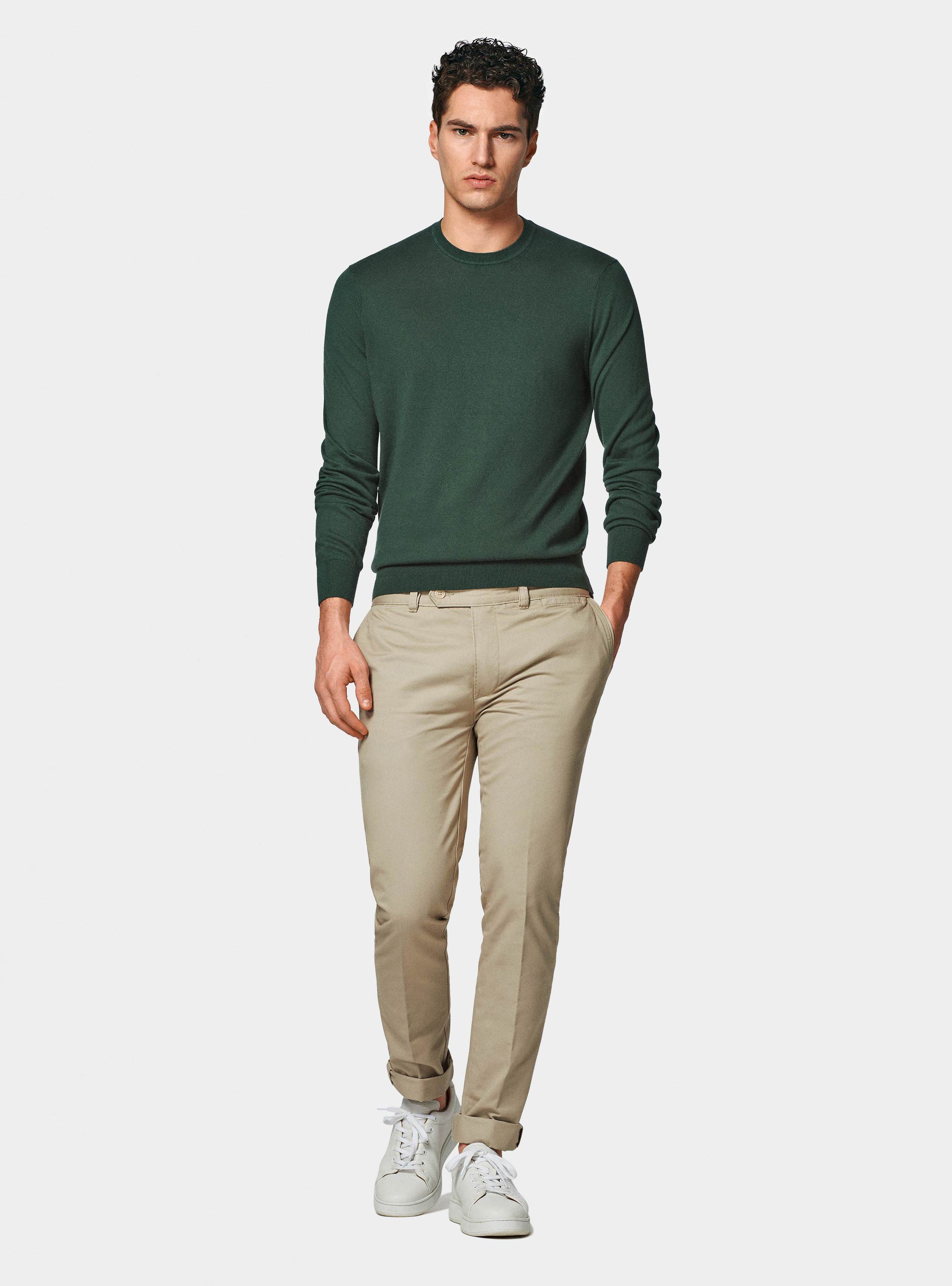 Pullover mit Rundhalsausschnitt aus Baumwolle, Seide und Kaschmir, VERDE MUSCHIO 0615C