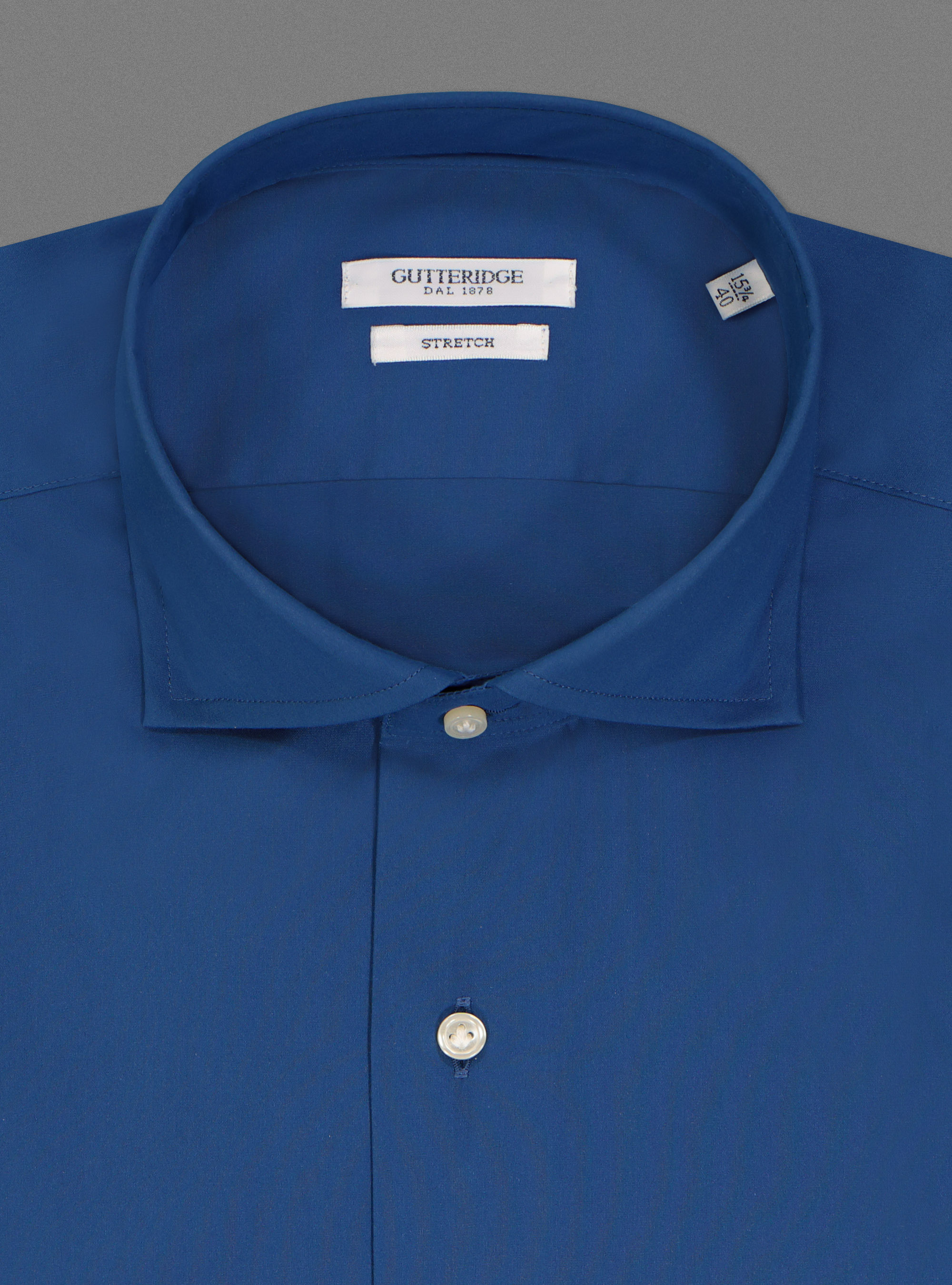 Camicia collo semiaperto in popeline stretch, BLU ROYAL