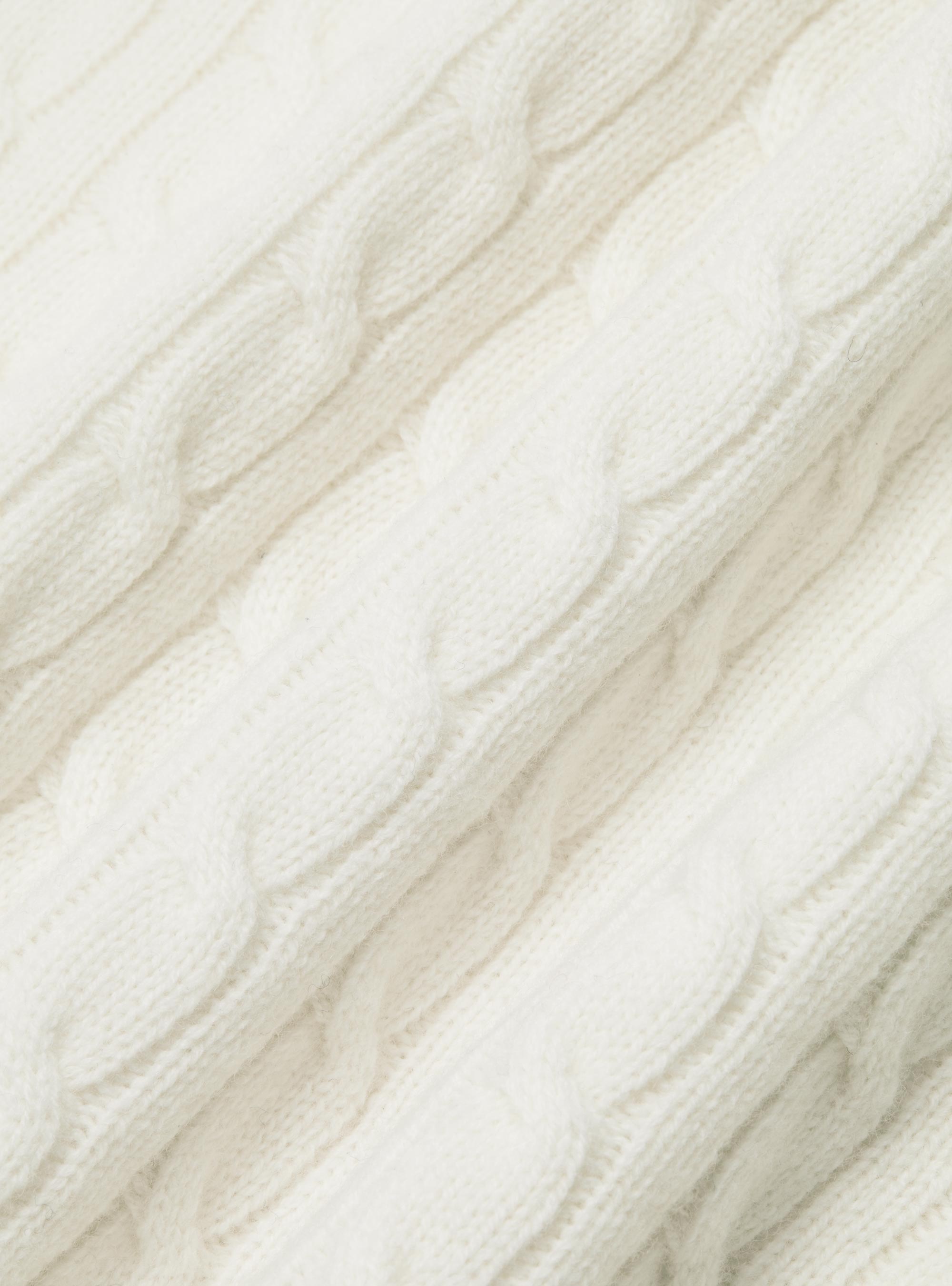 Maglia girocollo con treccia in lana e cashmere, BIANCO