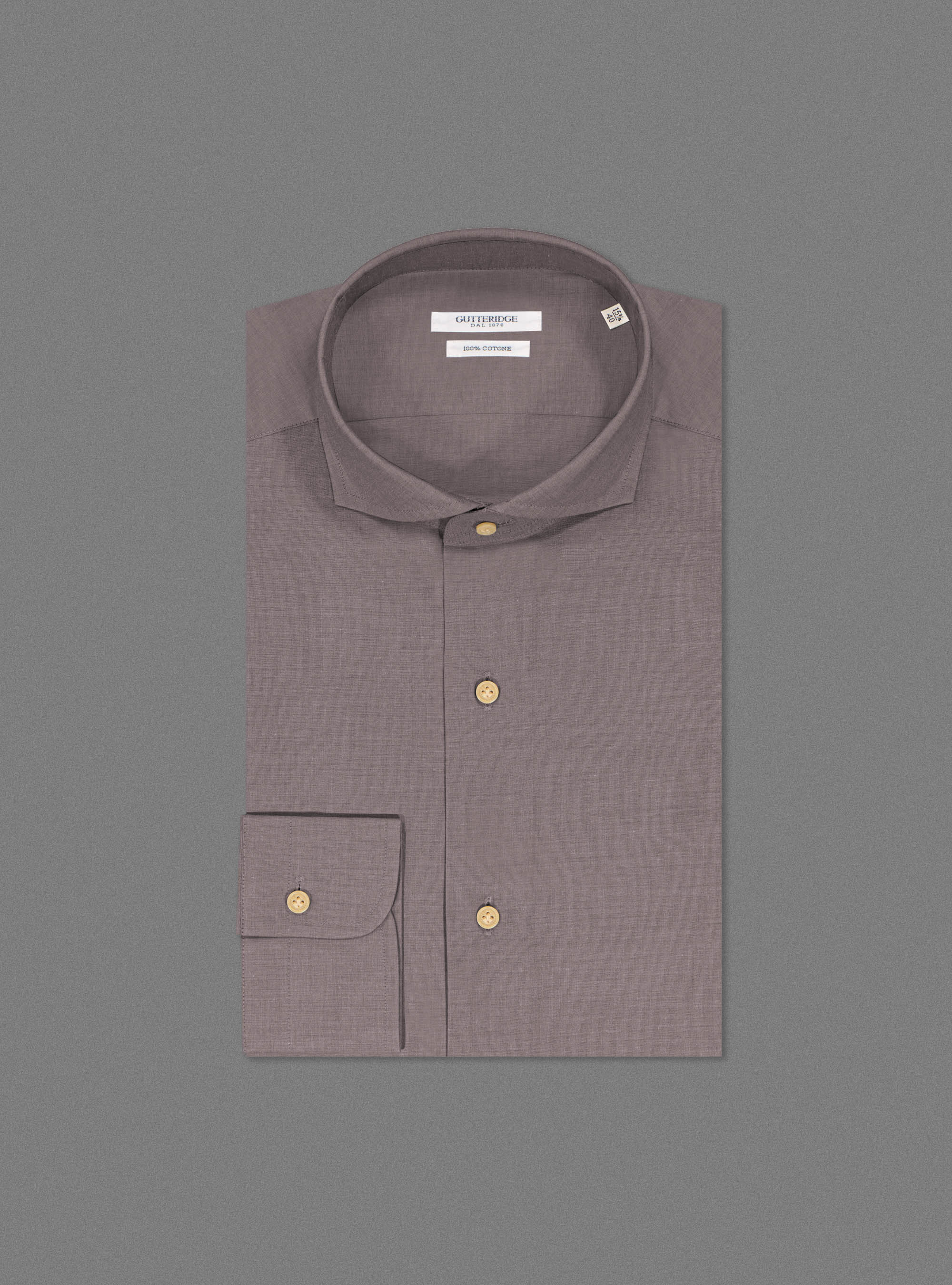 Camicia collo francese in leggera mussola di cotone, MARRONE