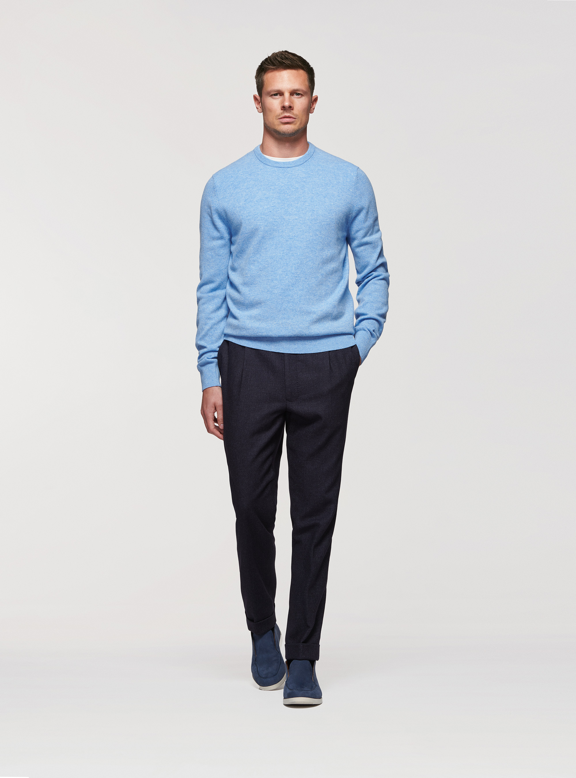 Maglia girocollo in lana lambswool e cashmere, AZZURRO