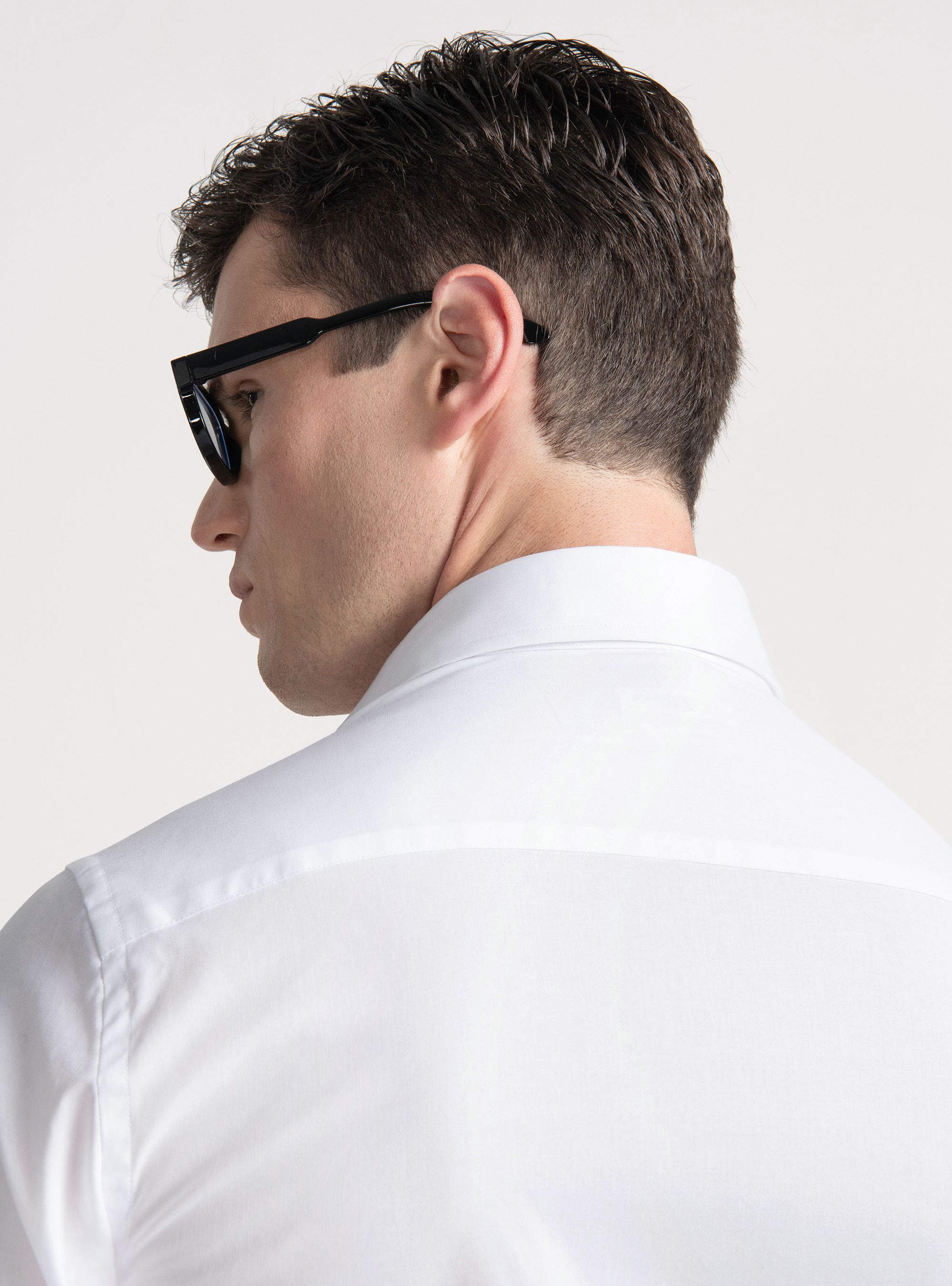 Camisa de popelín de algodón elástico, BLANCO