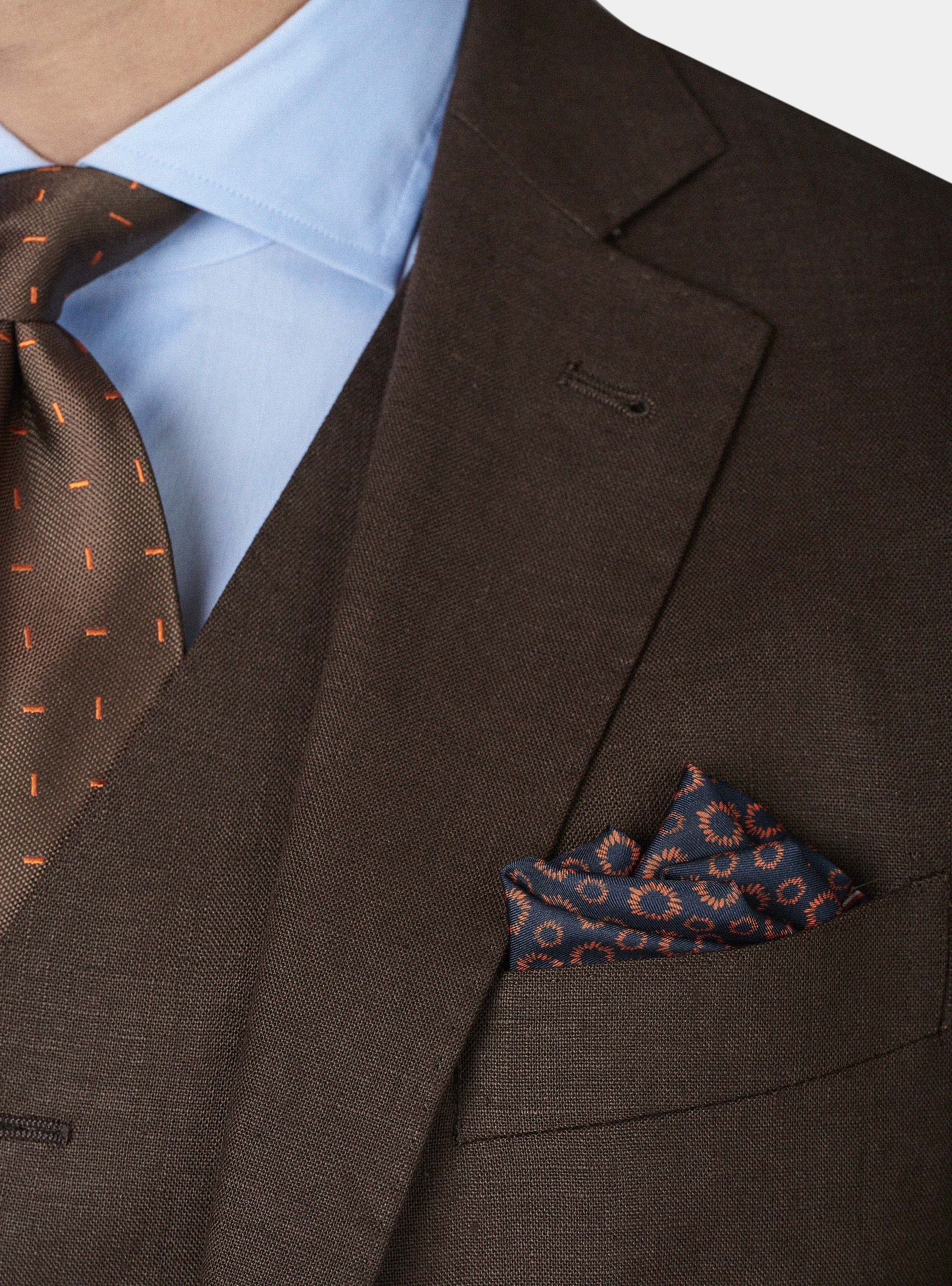 Fine twisted linen suit blazer with patch pockets, BROWN