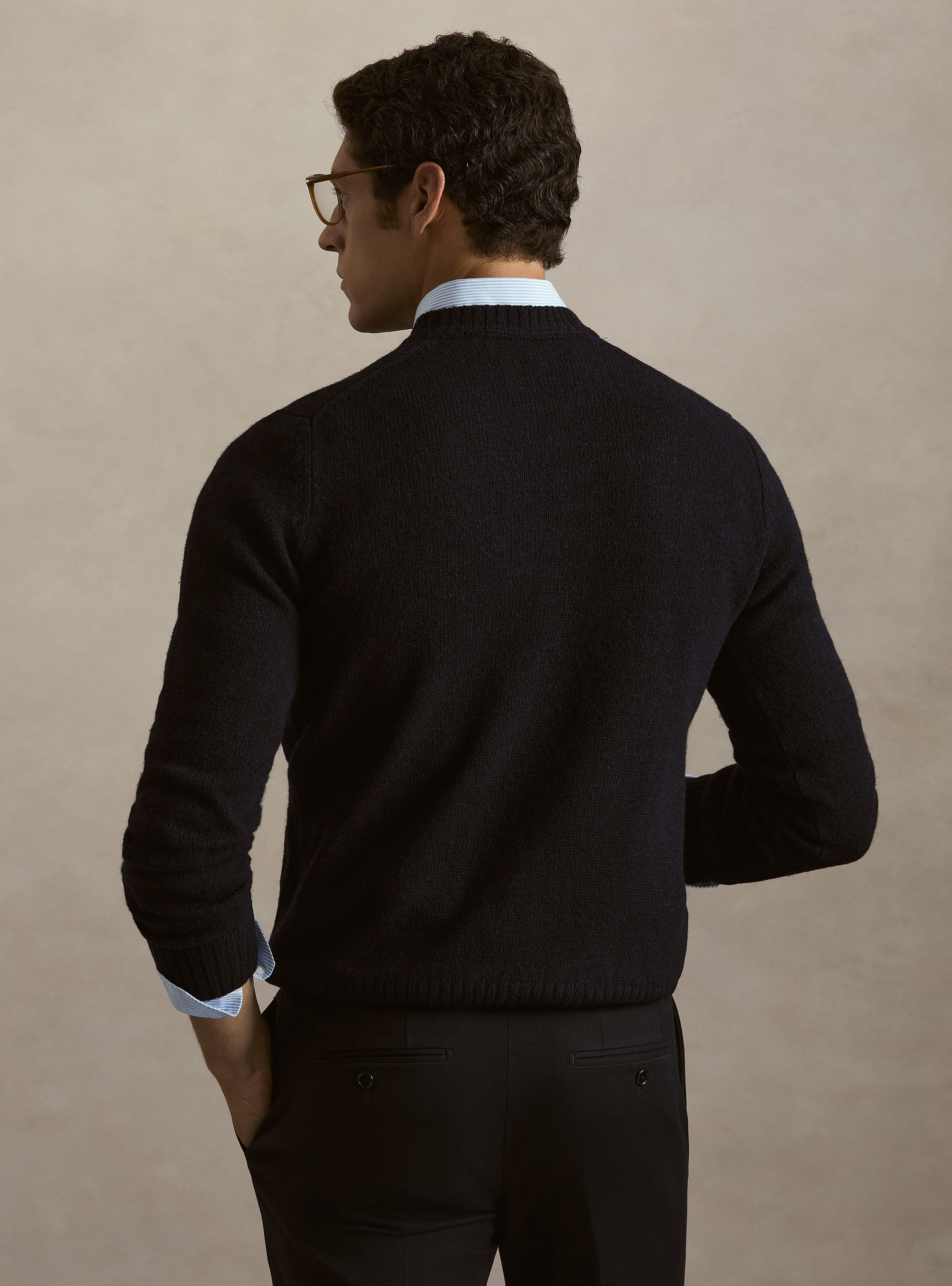 Pure Shetland wool crewneck sweater, NAVY BLUE