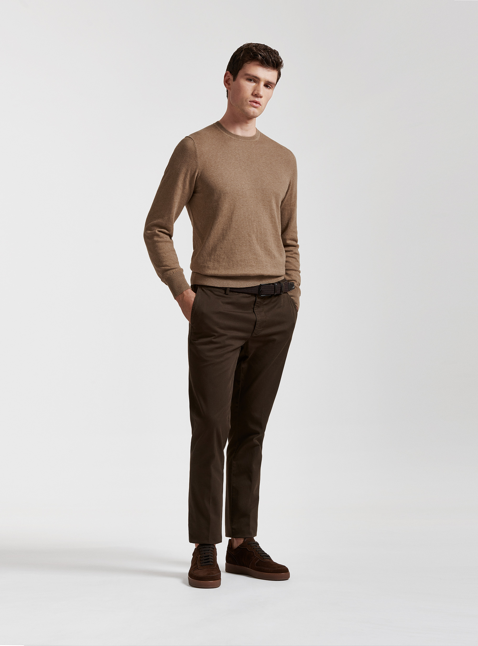 Jersey de cuello redondo de algod&oacute;n, seda y cachemira, BARRO