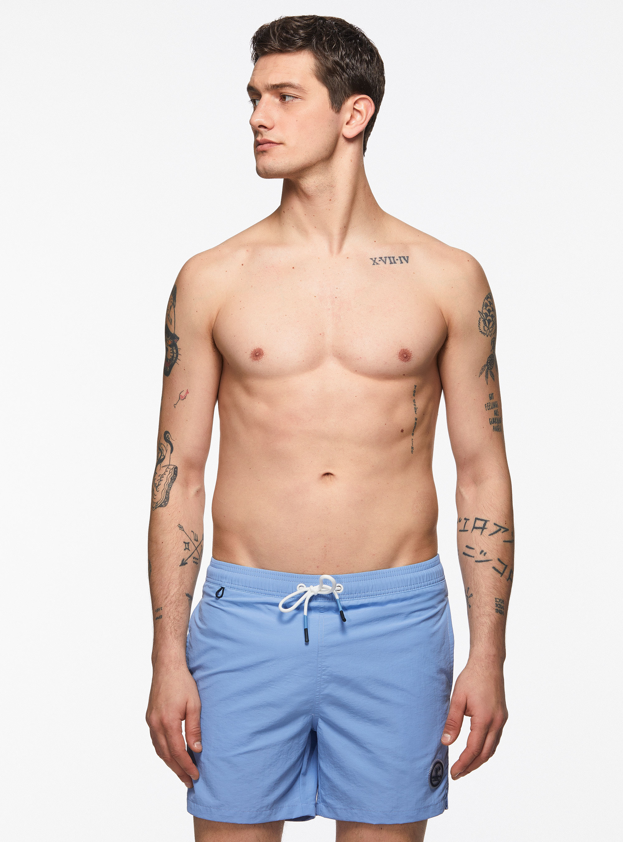 Costume da bagno tinta unita, AZZURRO