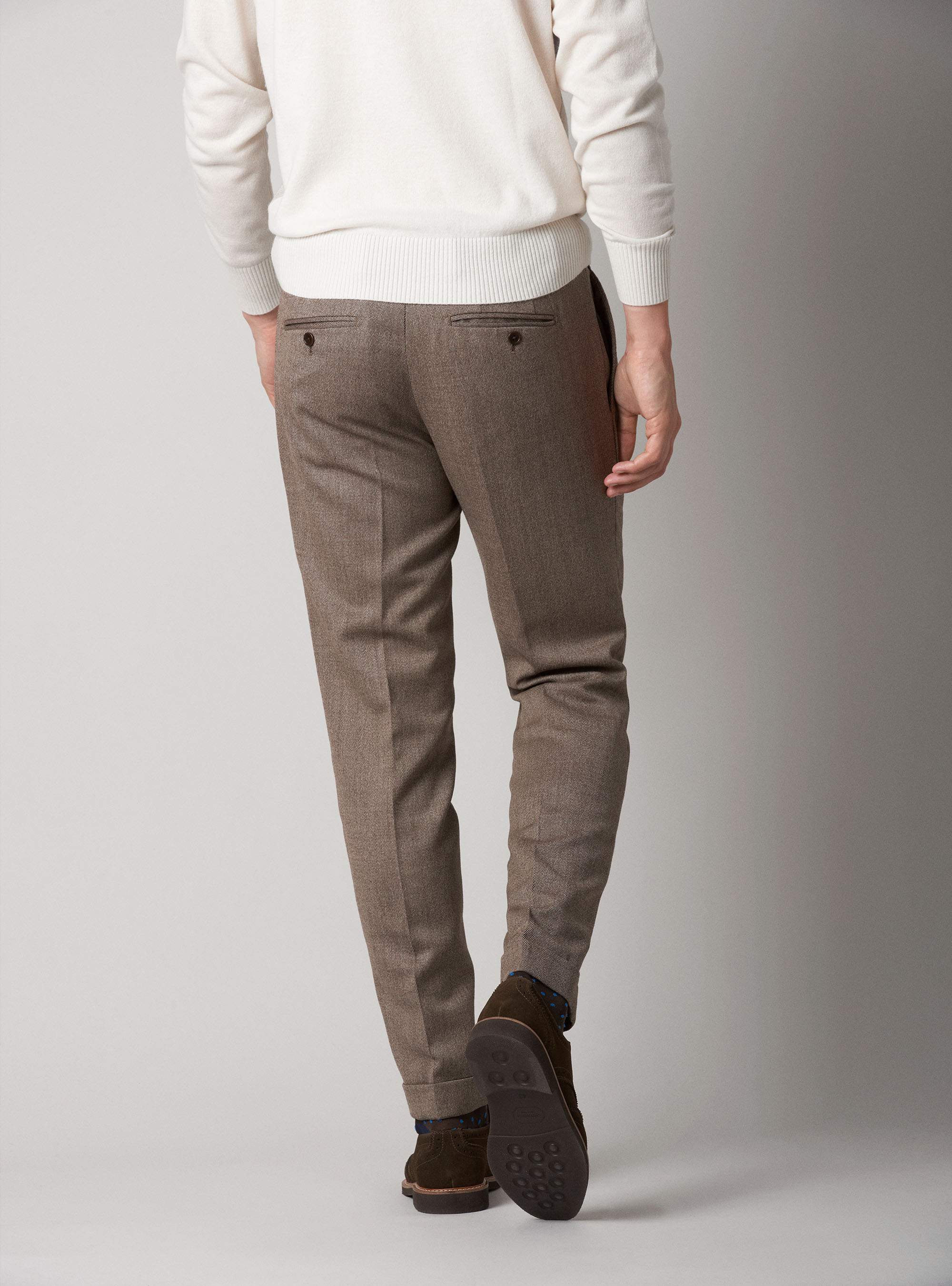 Pantaloni in twill di lana con doppia pinces, ECRU