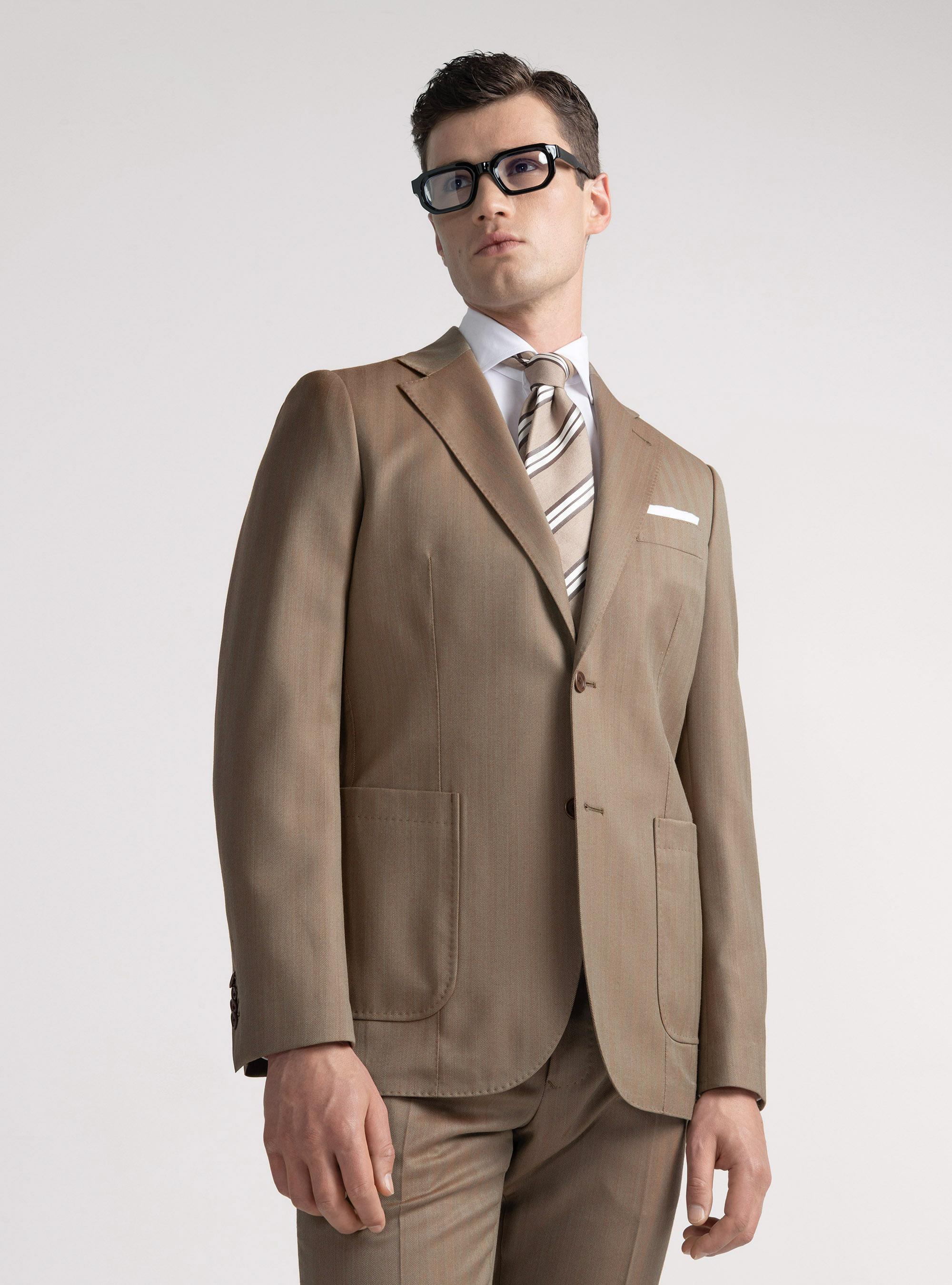 Americana de traje de lana en espiga Vitale Barberis Canonico, ARCILLA