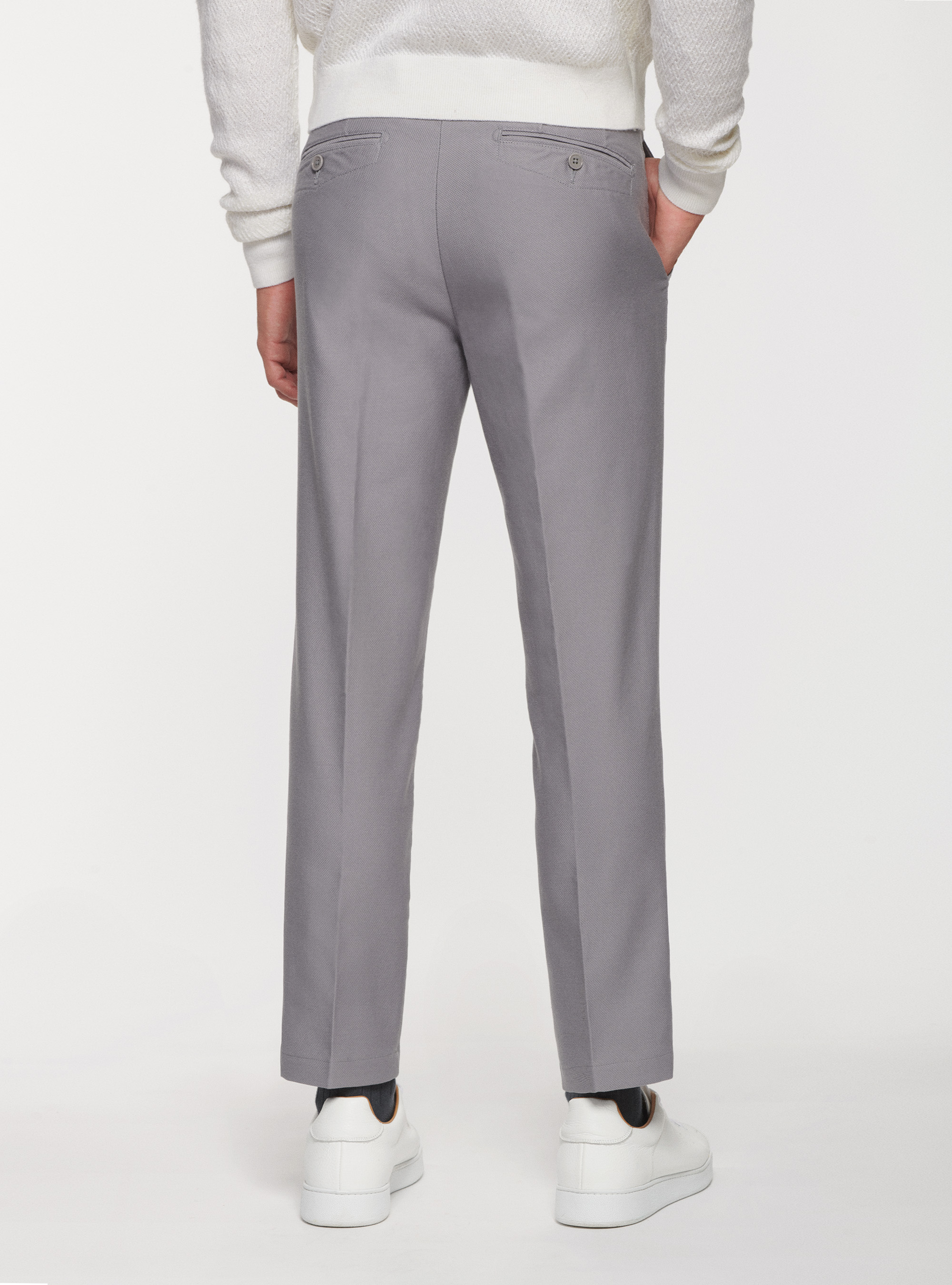 Pantalon chino slim fit en coton armé, GRIS CLAIR MÃ LANGÃ