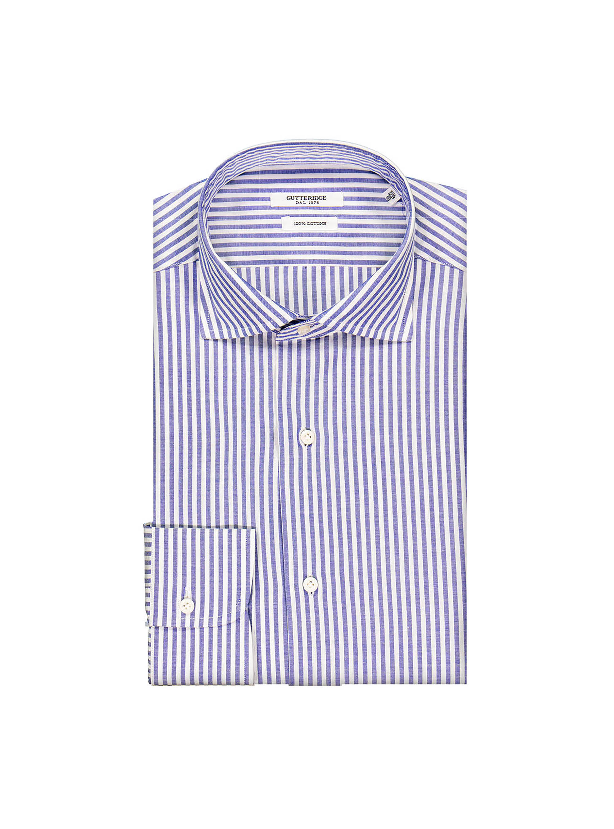 Striped panama cotton french collar shirt, BLUE