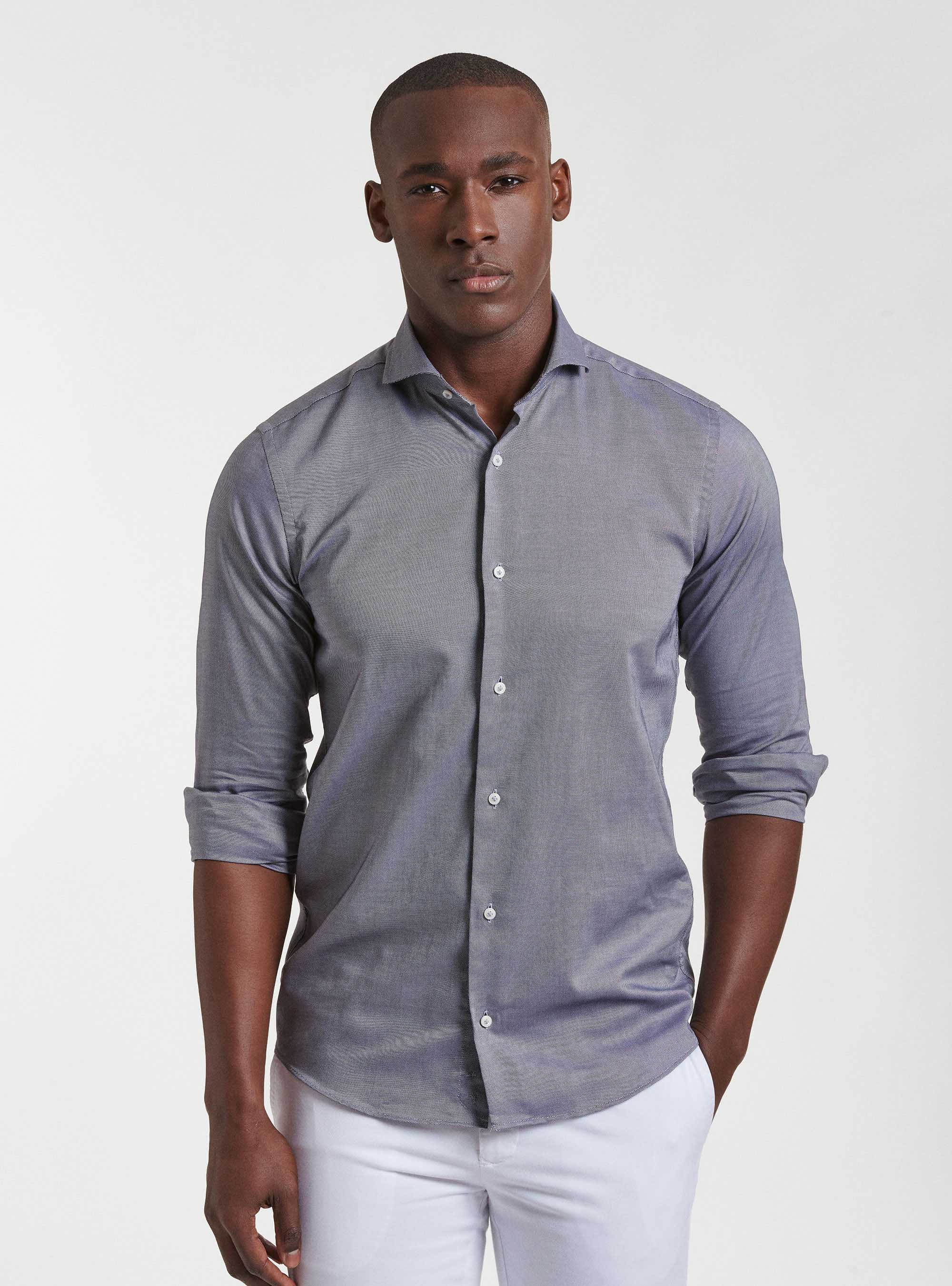 Camicia collo francese in cotone oxford, BLU NAVY