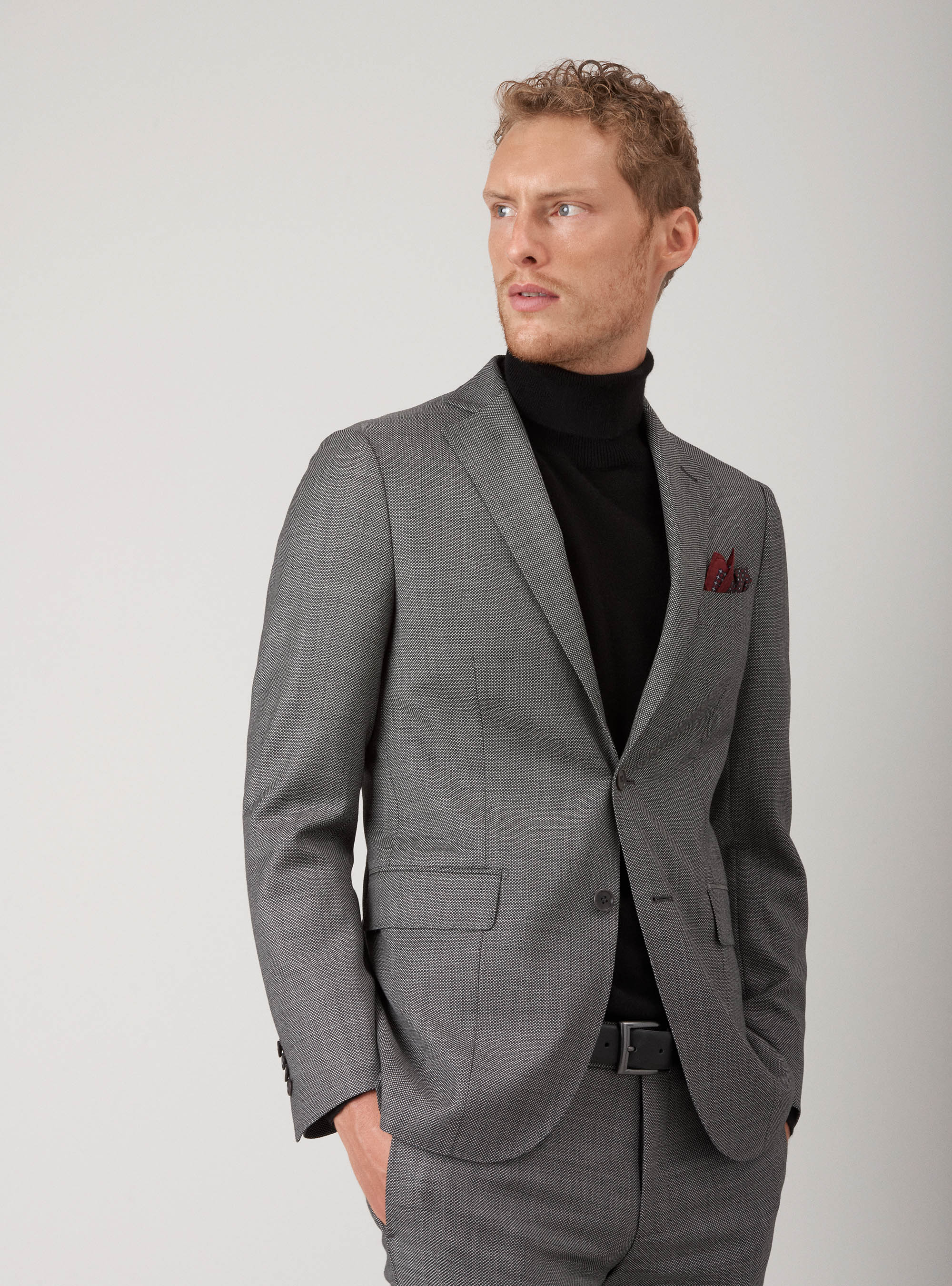 Giacca da abito occhio di pernice in pura lana, GRIGIO CHIARO