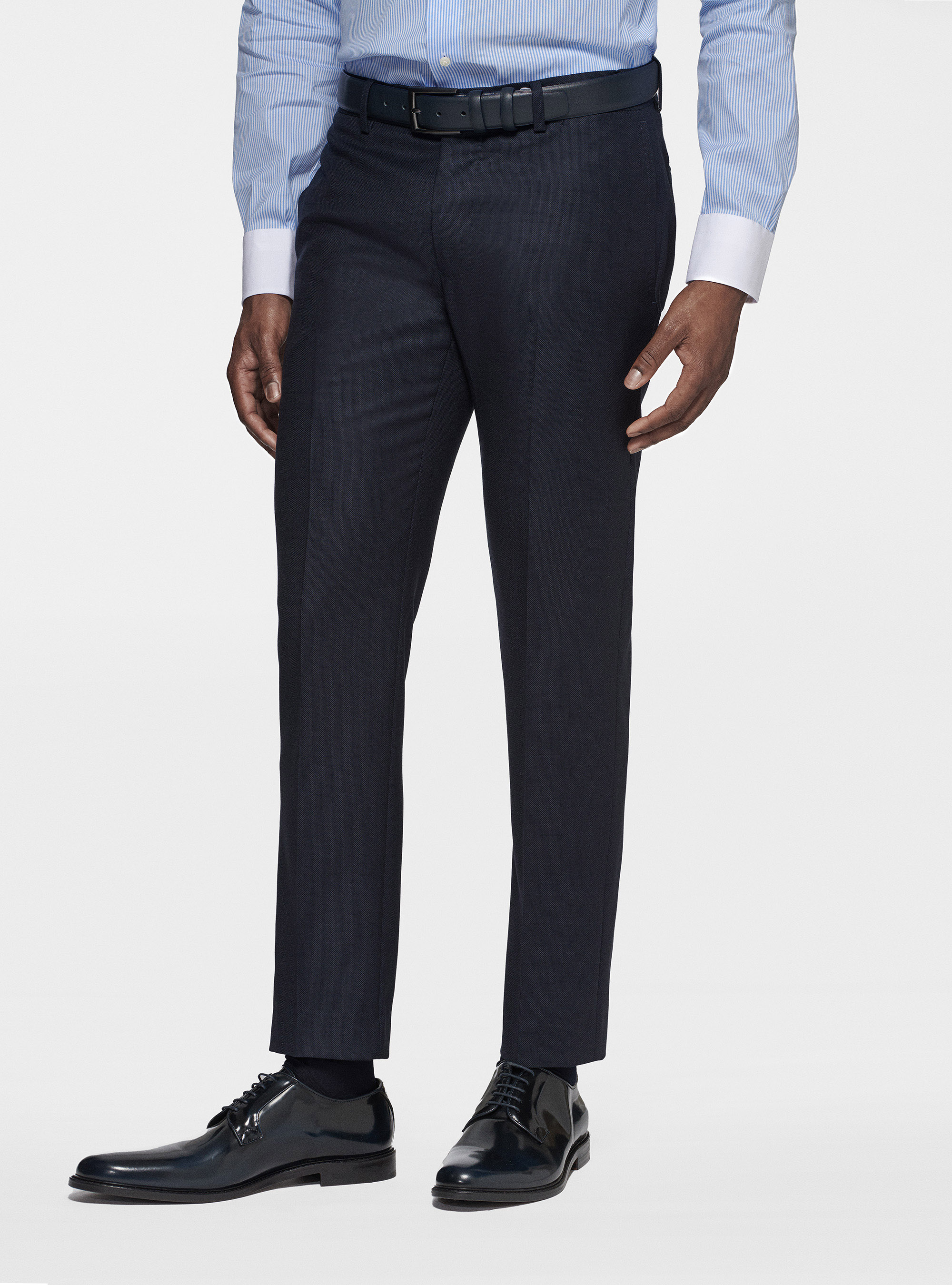 Trousers in pure wool partridge eye, NAVY BLUE