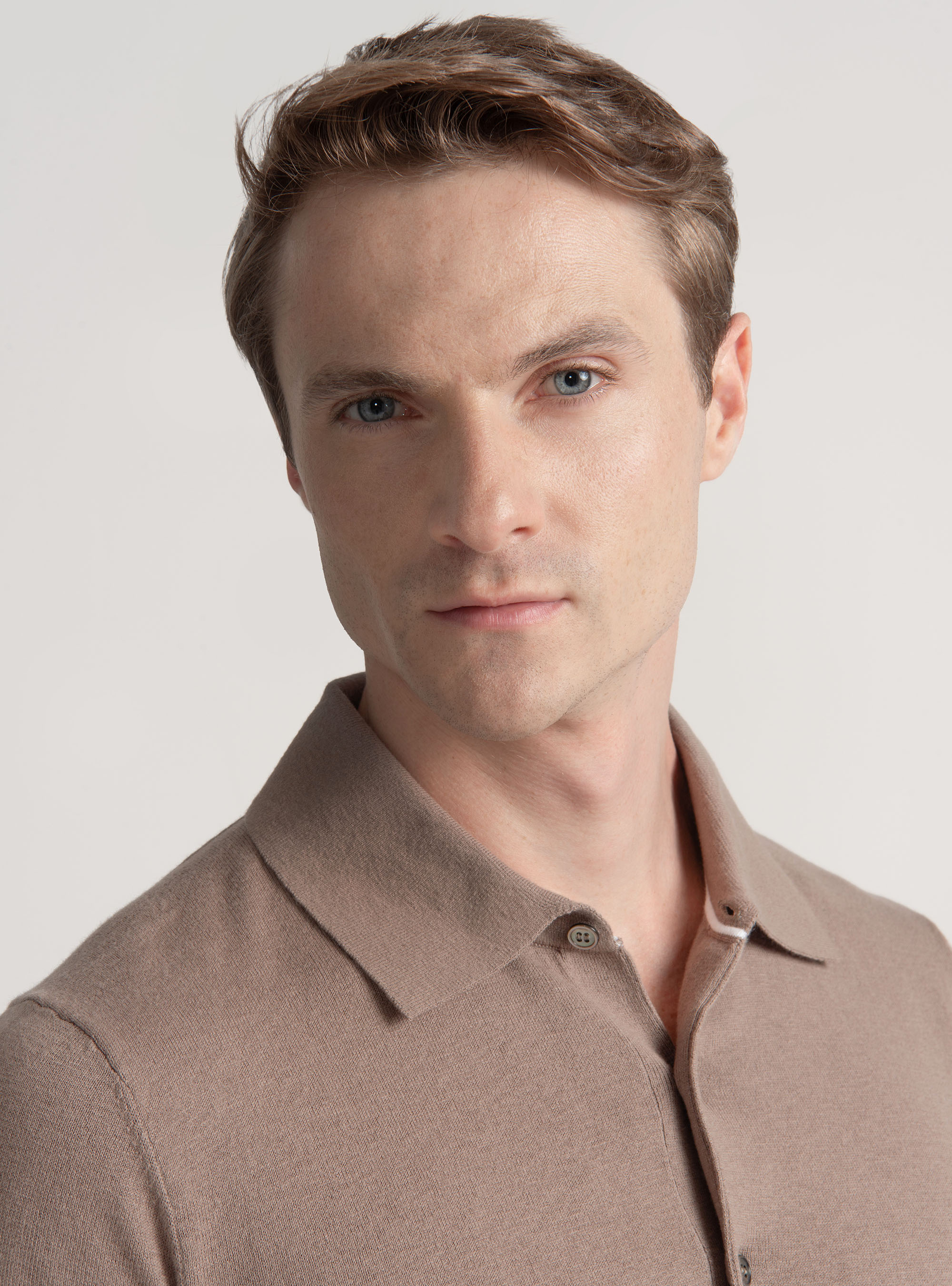 Cotton and cashmere knit polo shirt, FANGO 0555C