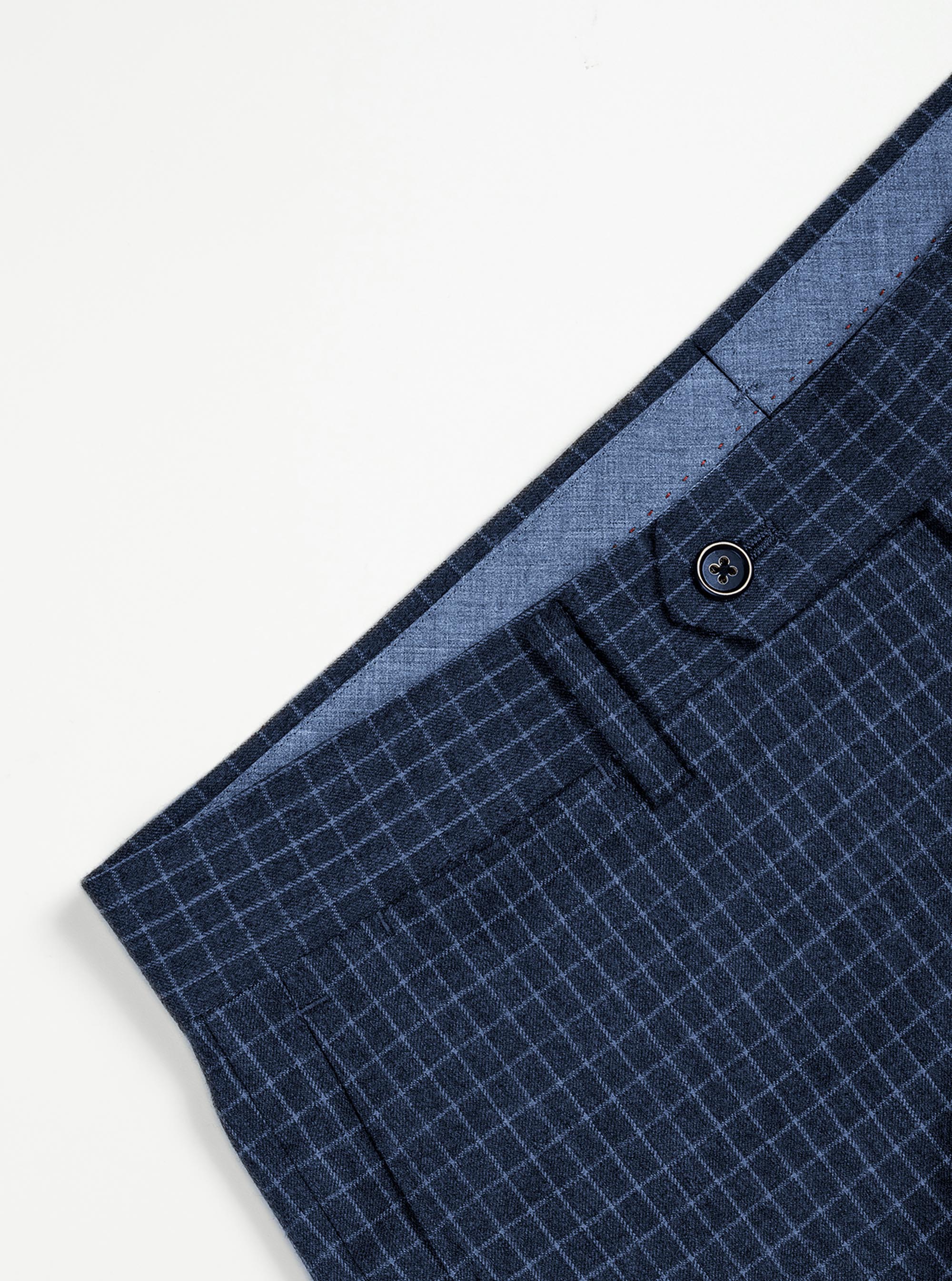 Patterned wool slim trousers, BLUE