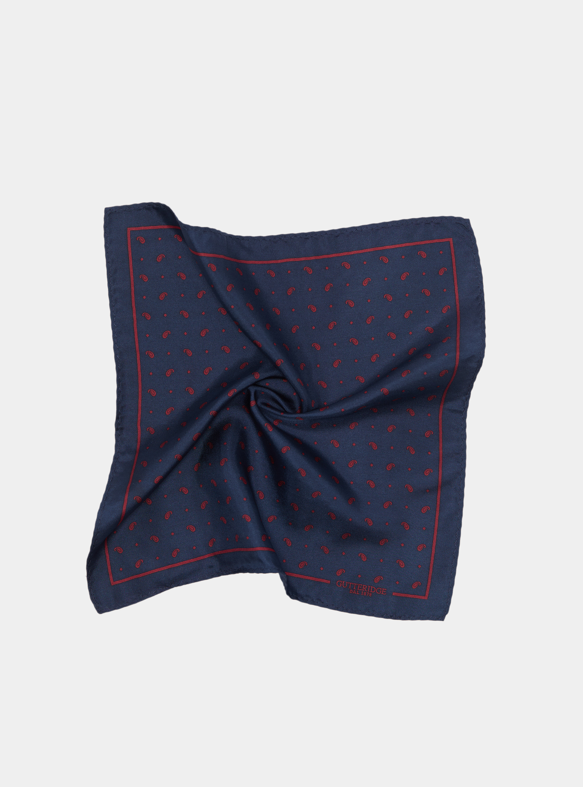 Pochette paisley in seta stampata, NAVY/BORDEAUX B054