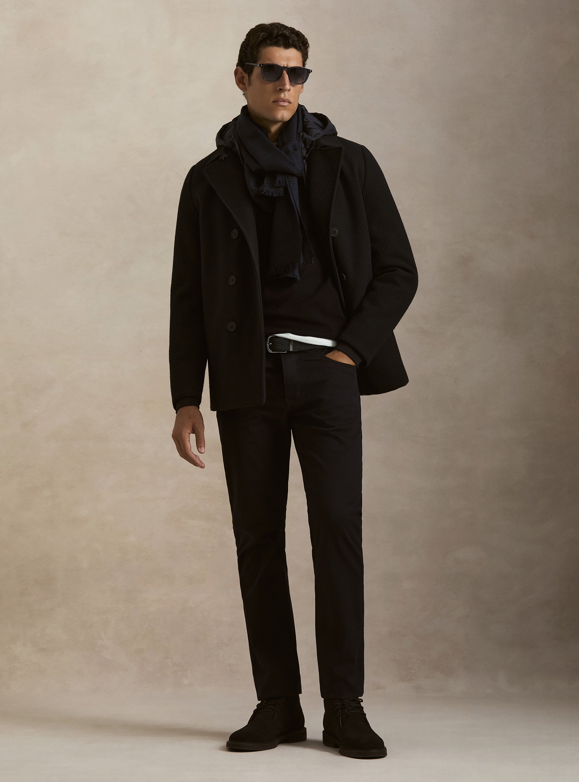 Double-breasted ribbed jacket with removable bib and hood, NAVY BLUE