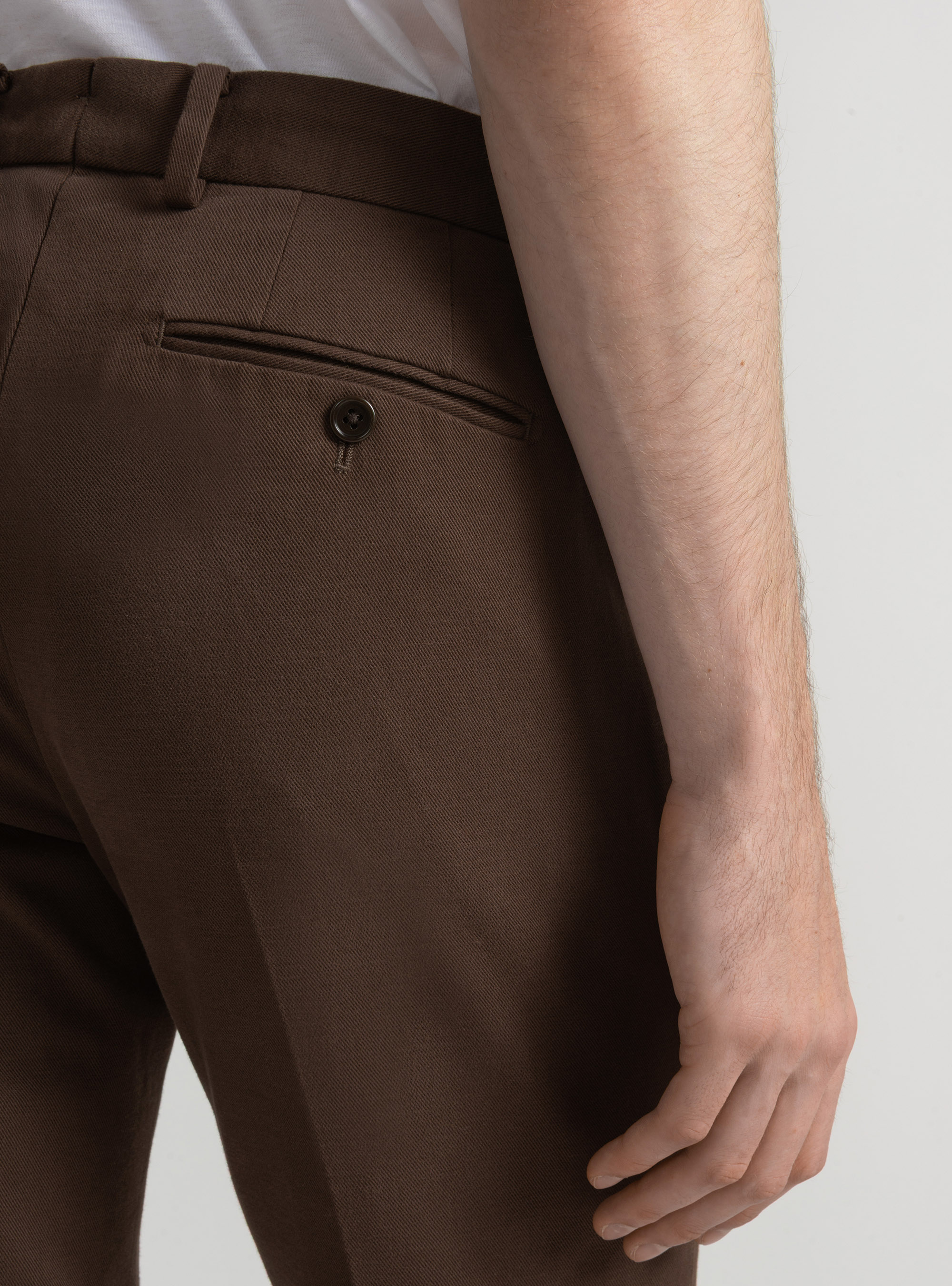 Pantaloni in twill di cotone e cashmere, MARRONE
