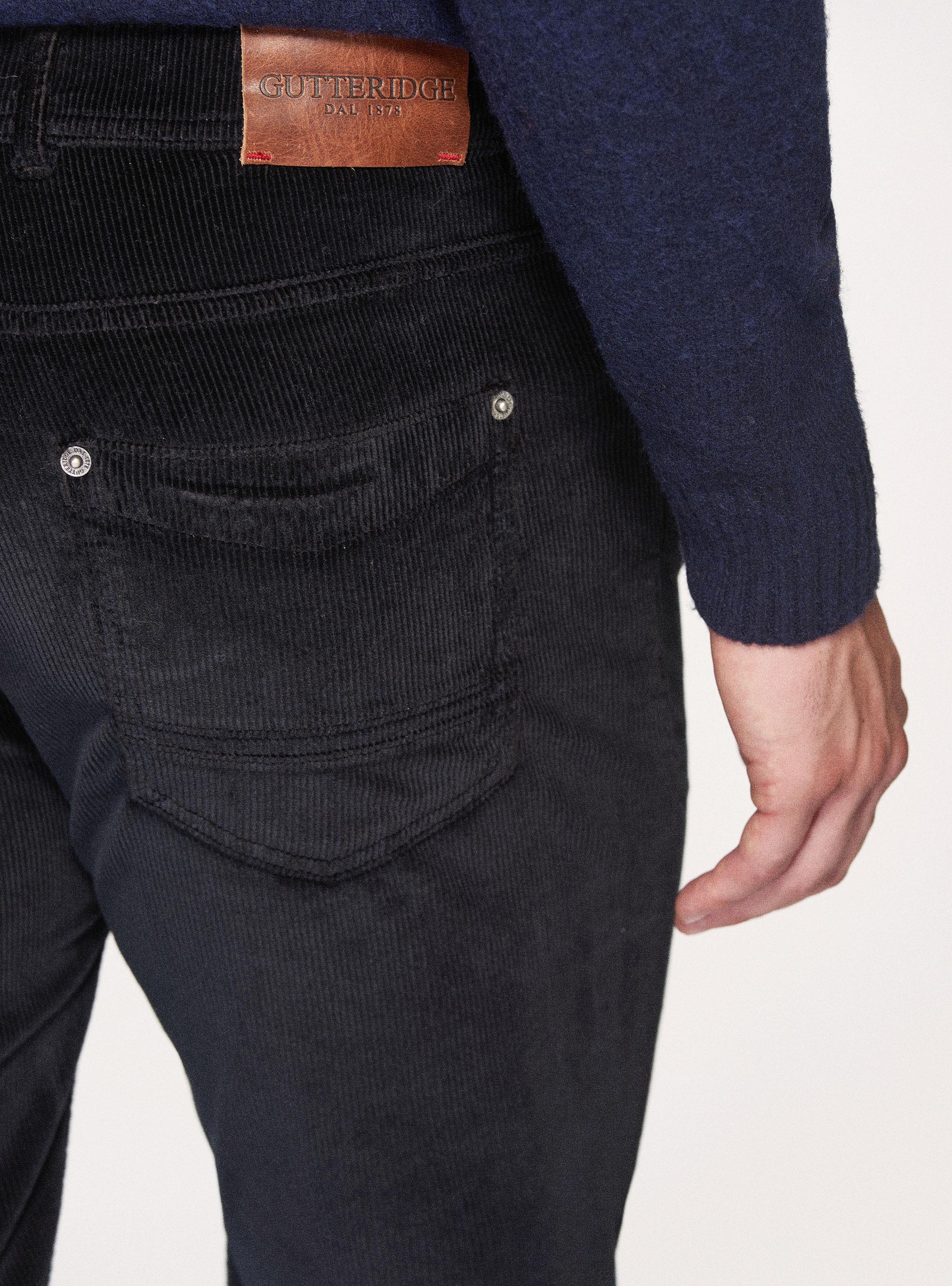 Pantaloni cinque tasche in velluto di cotone stretch, BLU NAVY