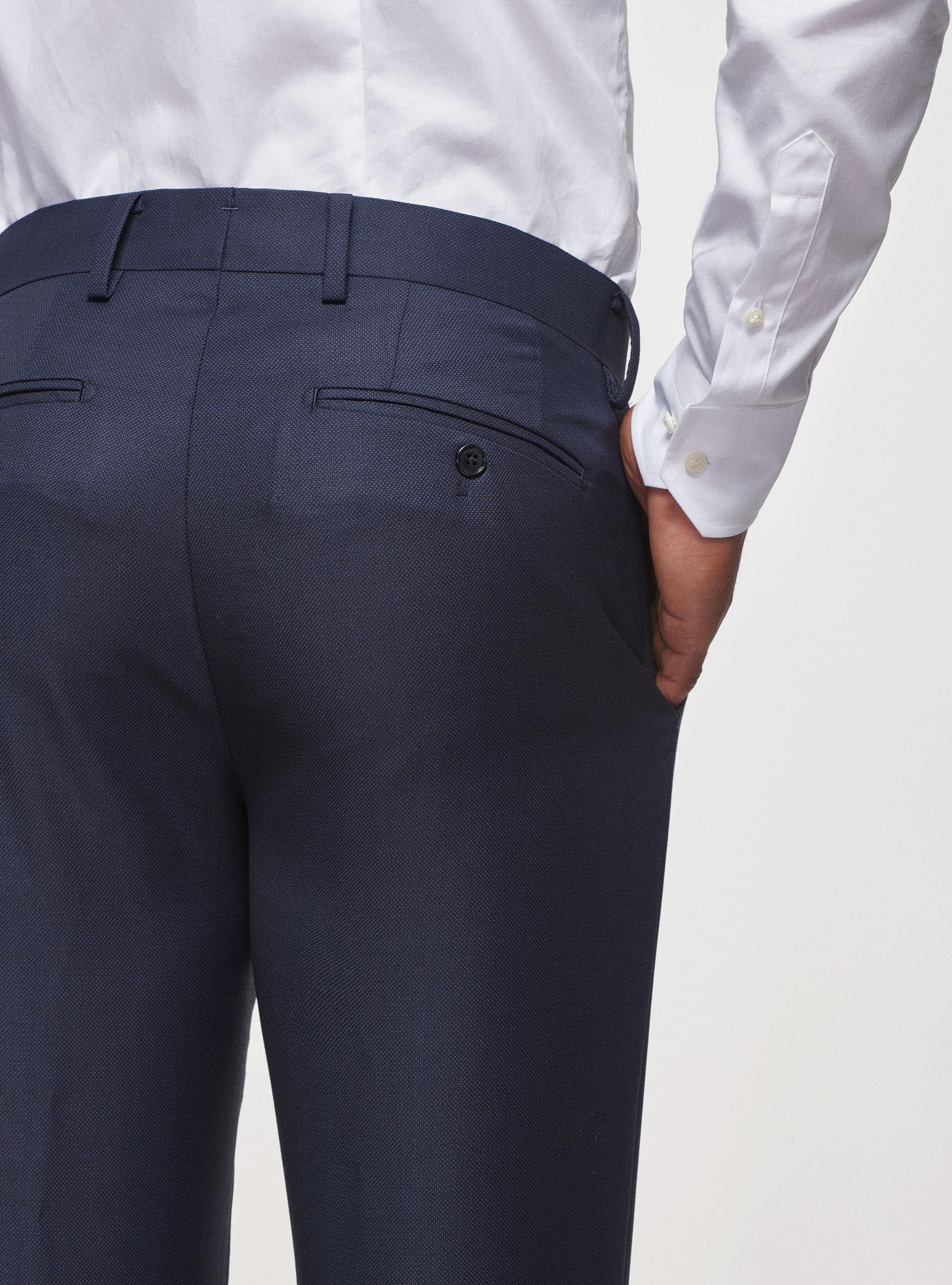 Pantaloni occhio di pernice in pura lana, BLU NAVY