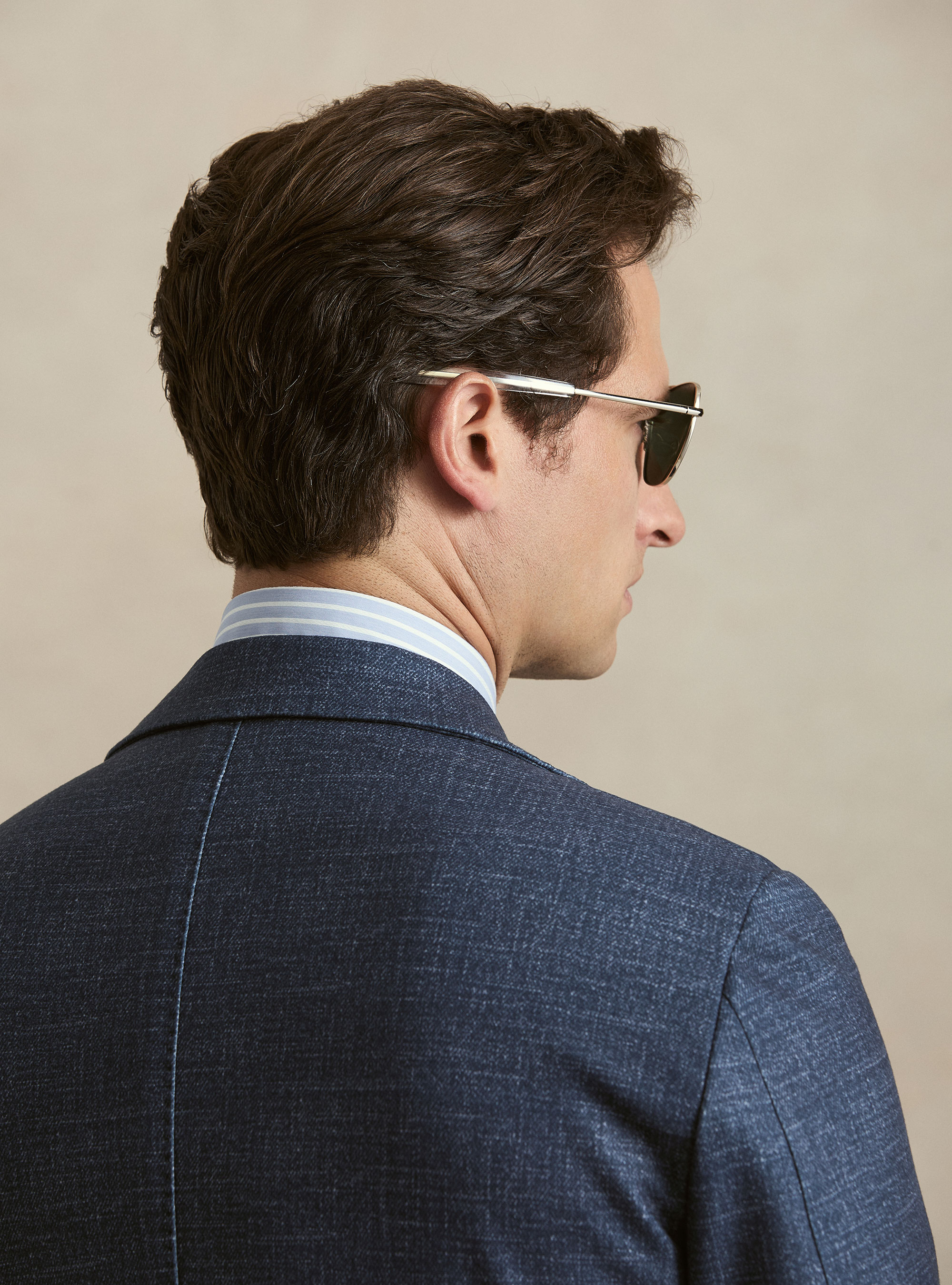 Single-Breasted Printed Wool Blazer, 0243C DENIM