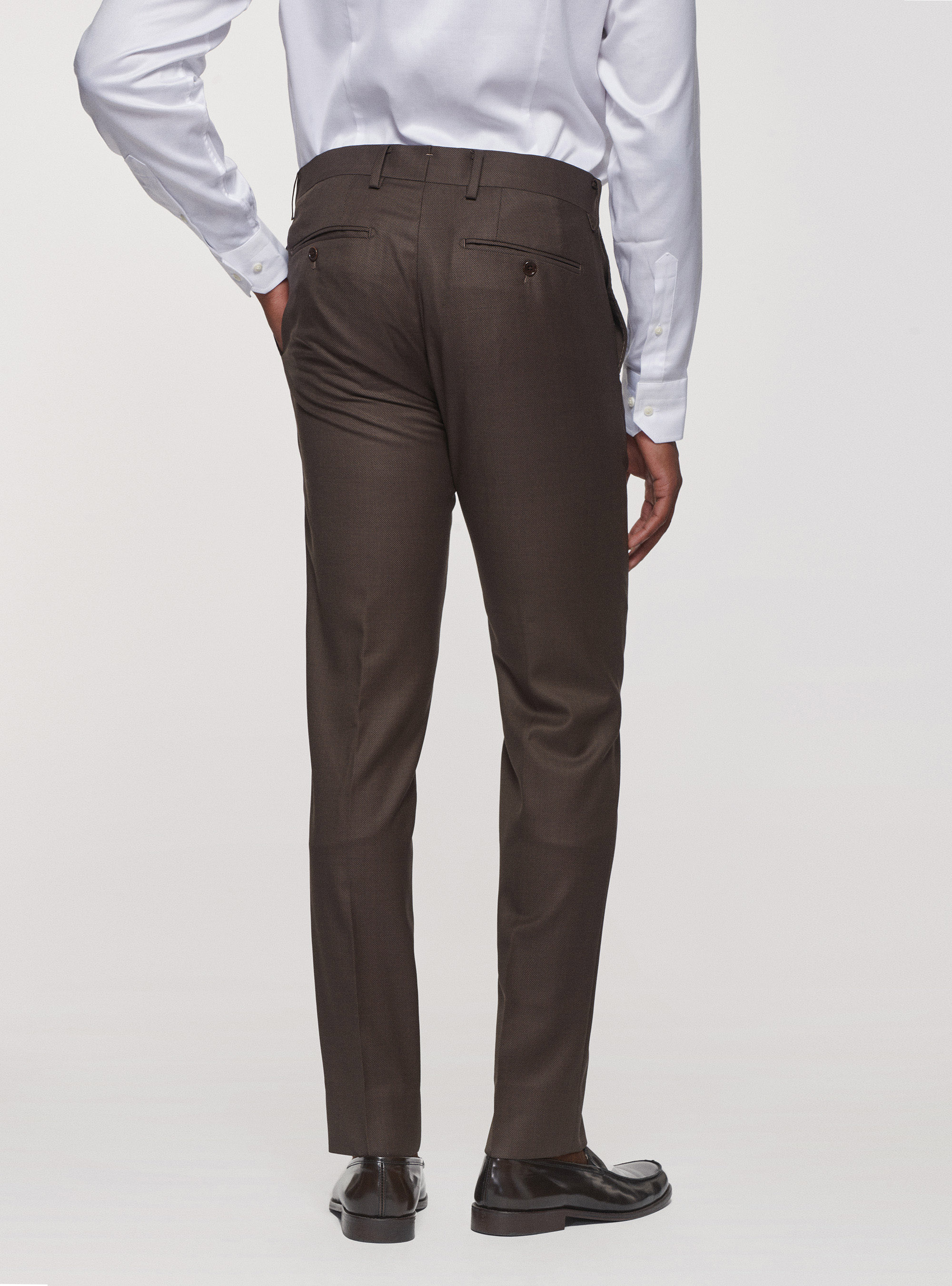 Pantaloni occhio di pernice in pura lana, MARRONE