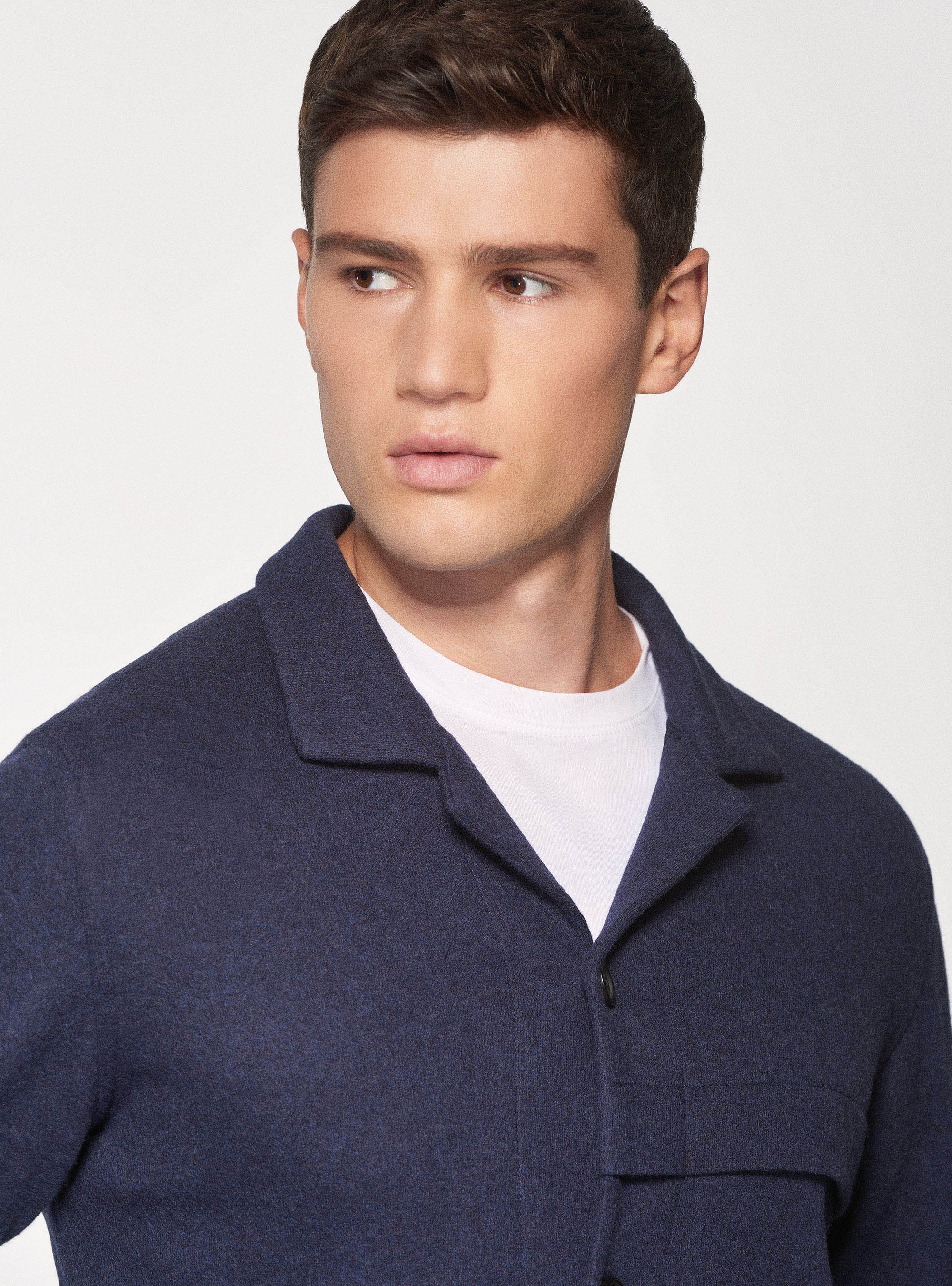 Shirt blazer in pure wool, NAVY BLUE