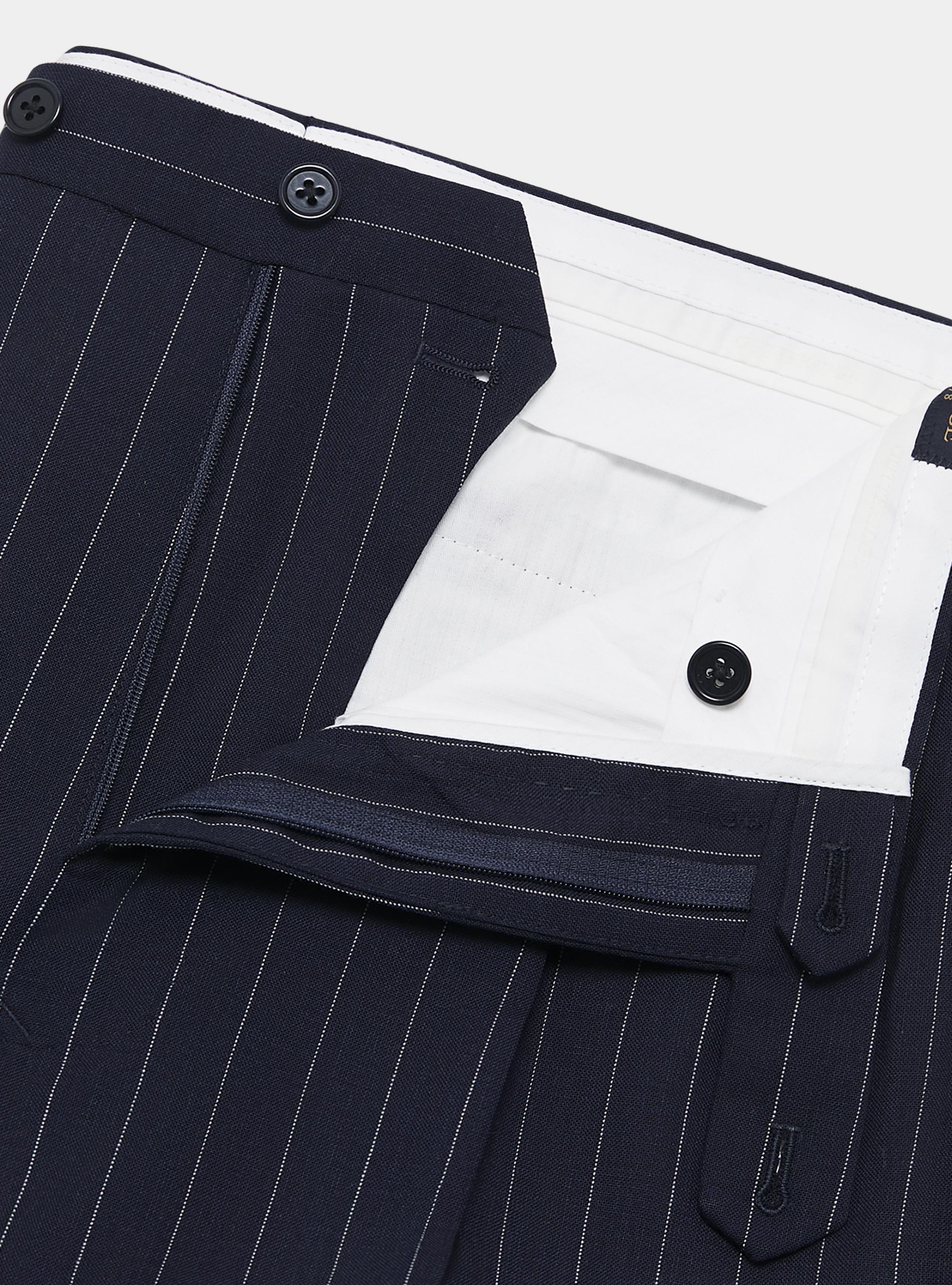 Pantaloni con pinces in pura lana gessata, BLU NAVY