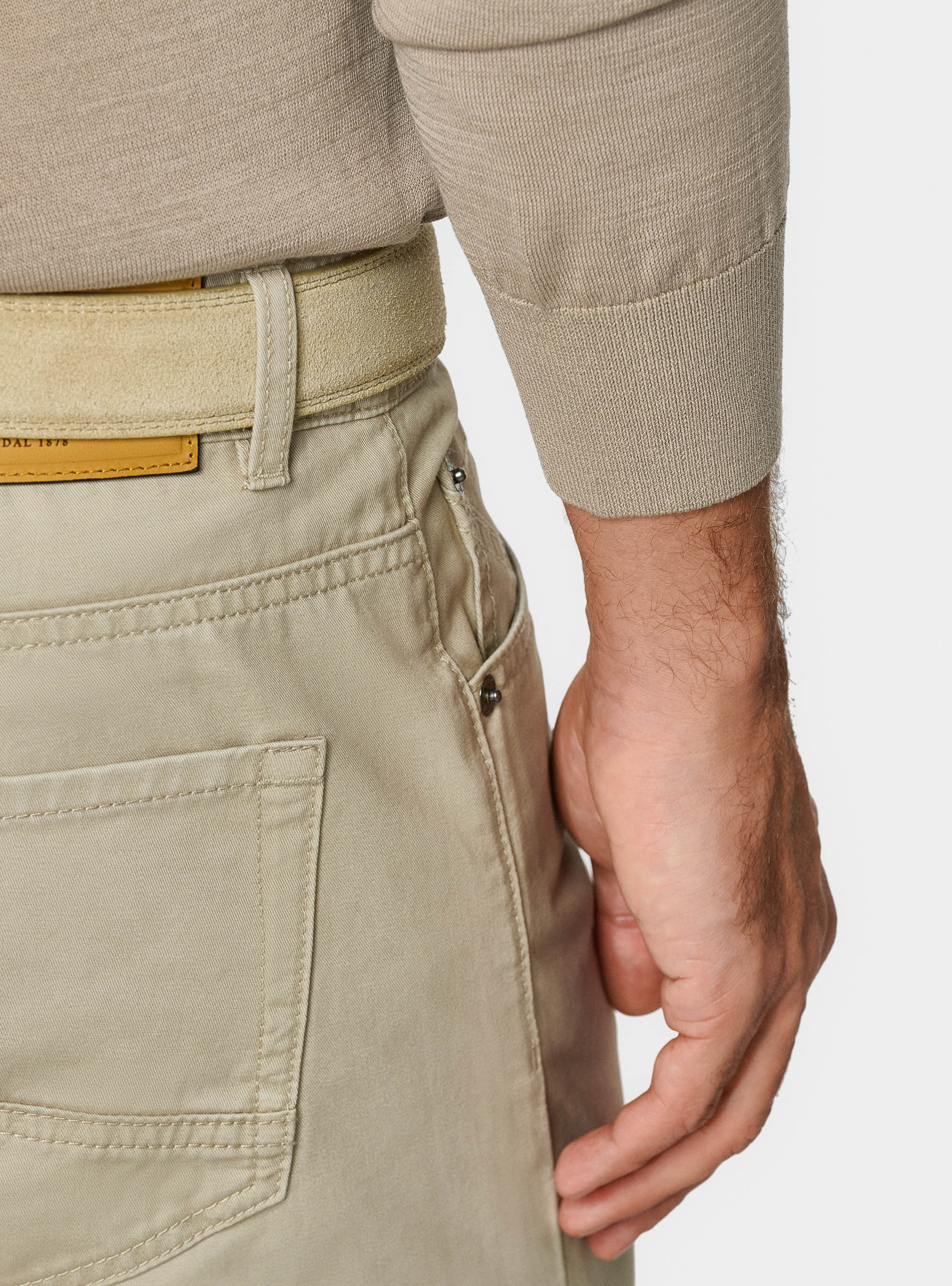 Maglia girocollo in cotone e seta, SABBIA