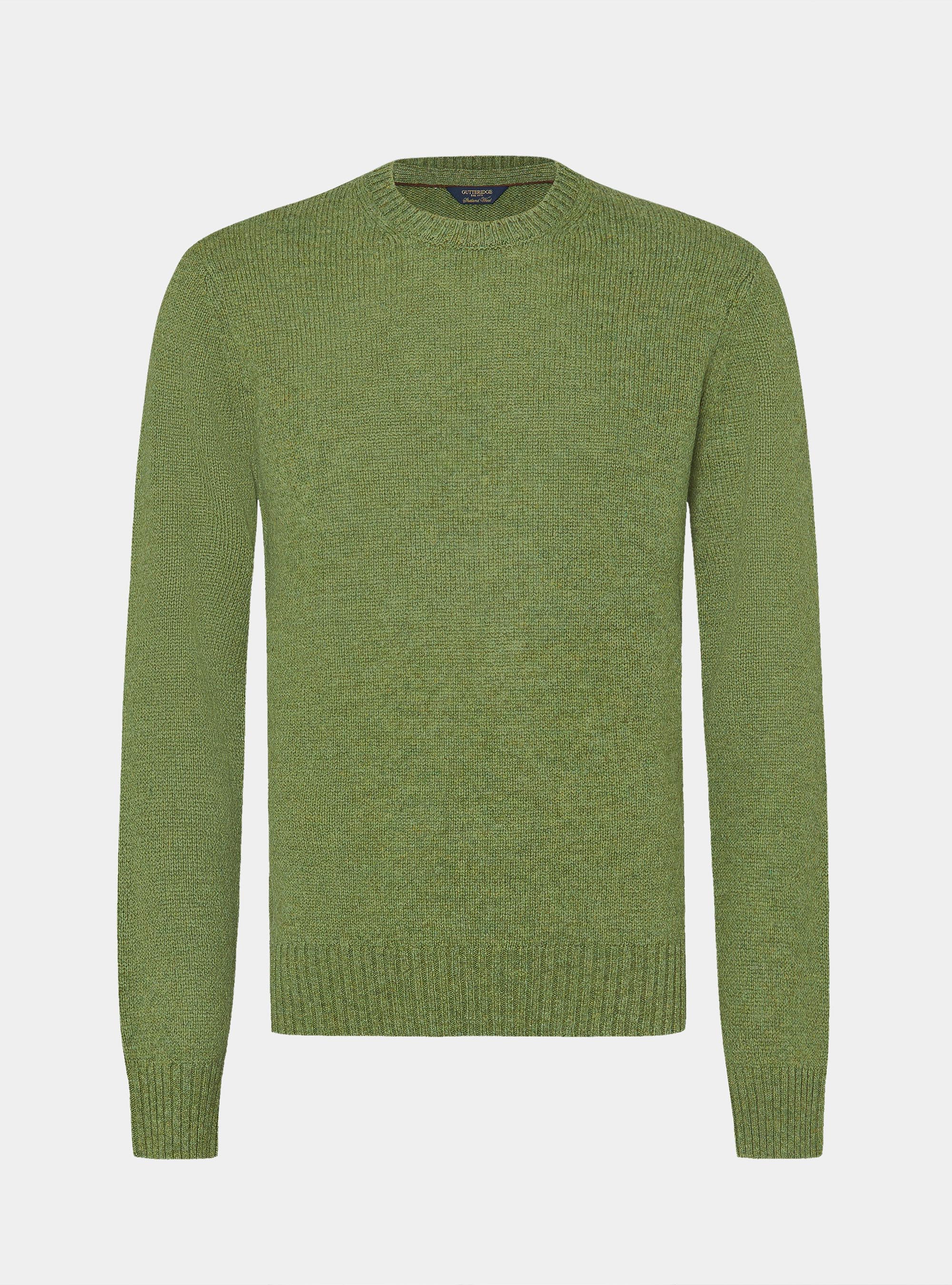 Pure Shetland wool crewneck sweater, OLIVE
