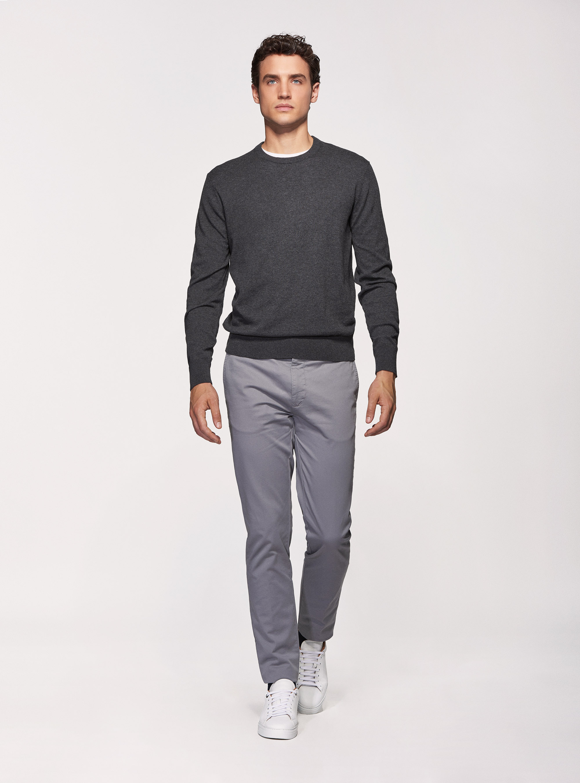 Maglia girocollo in cotone seta e cashmere, ASFALTO