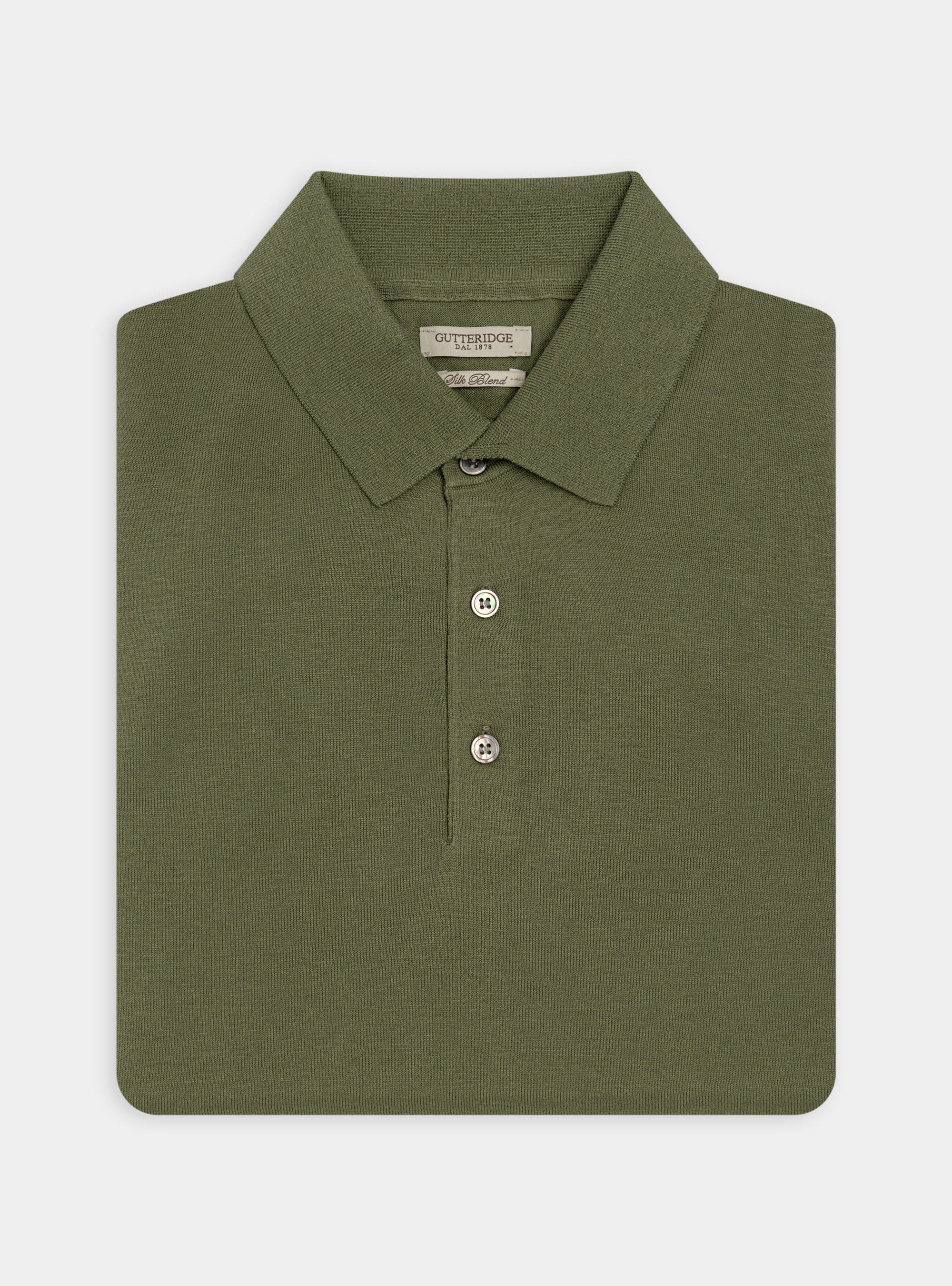 Polo en coton et soie, OLIVE