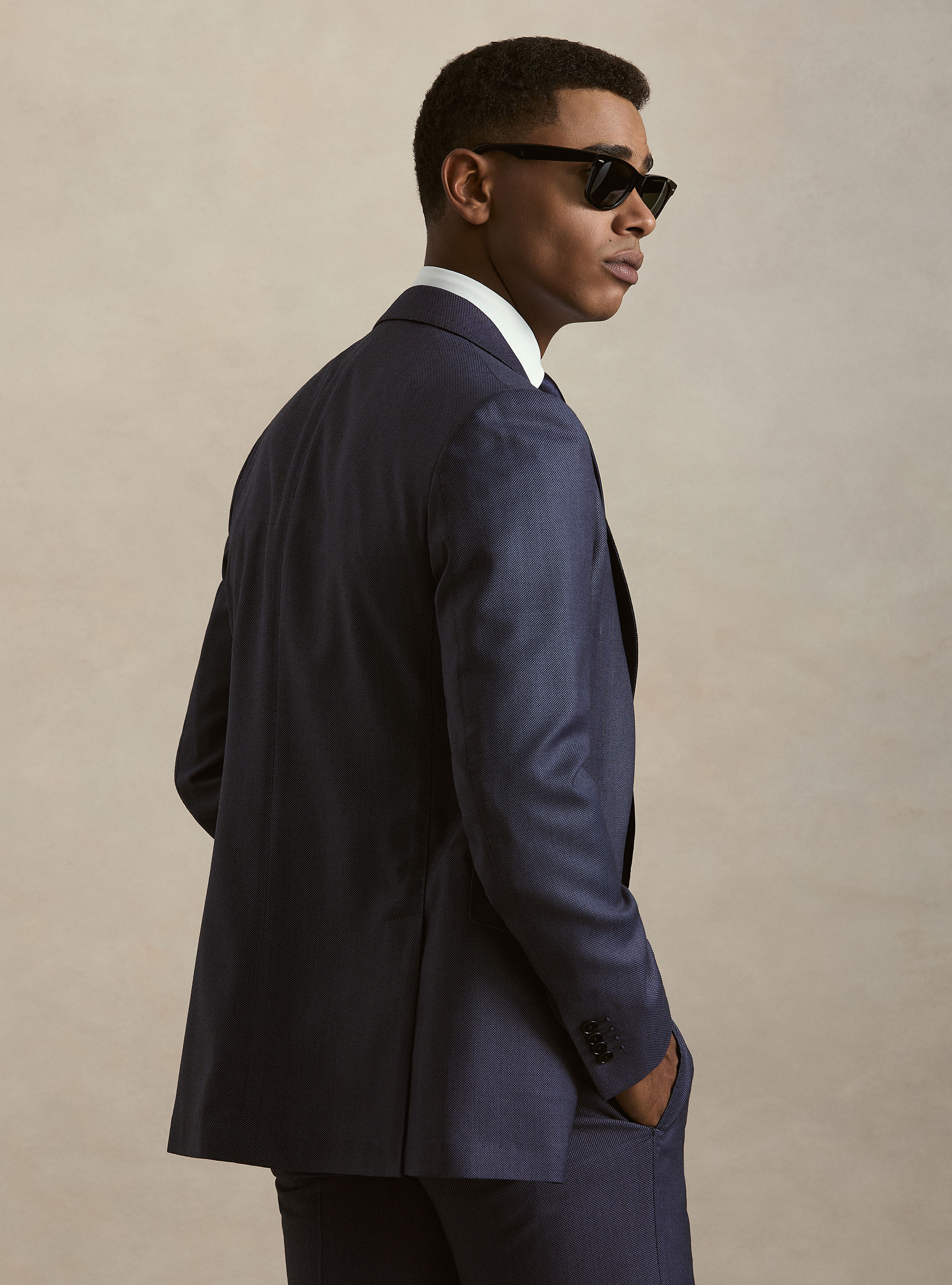 Pure wool bird's eye suit blazer by Vitale Barberis Canonico, INK